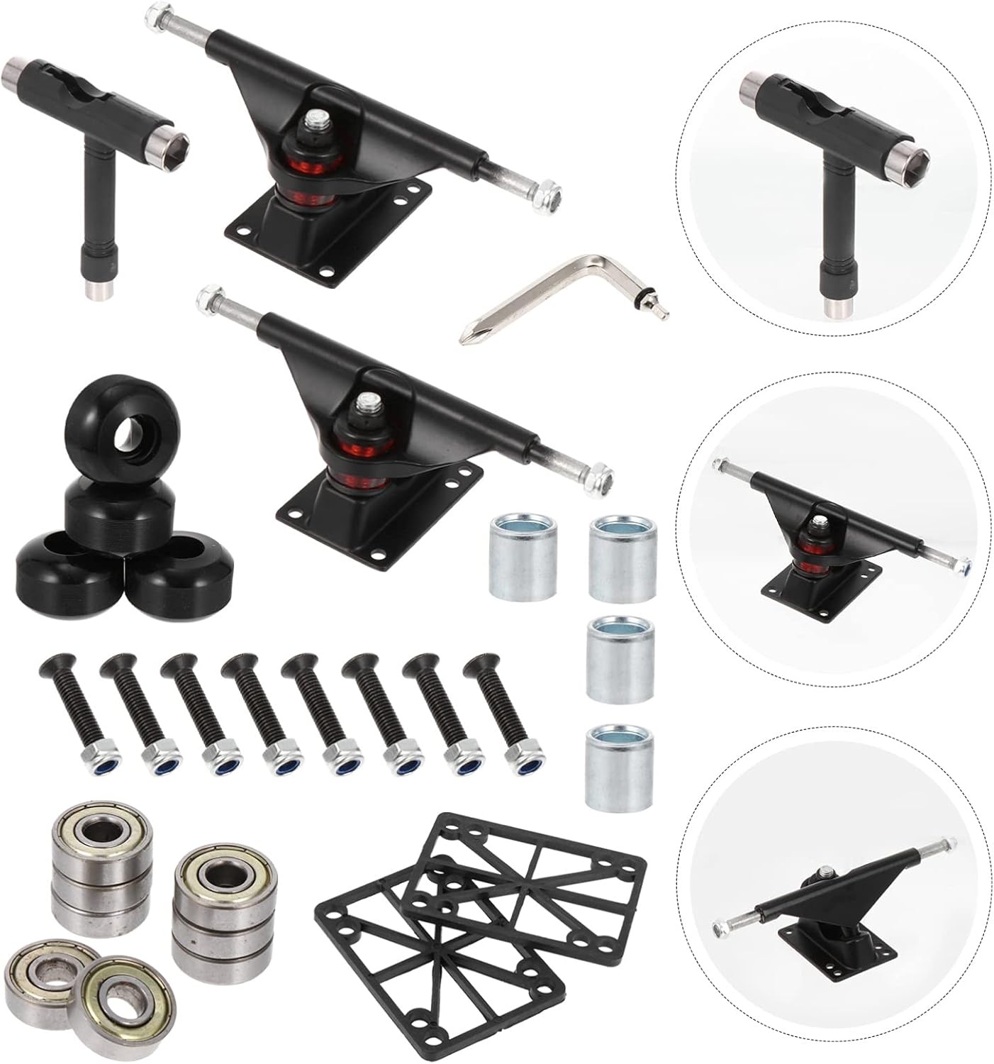 Happyyami 1set Double Tilt Skateboard Bridge Kit Sturdy Pu Wheels Bearings Bracket for All Skateboard Types Random Style
