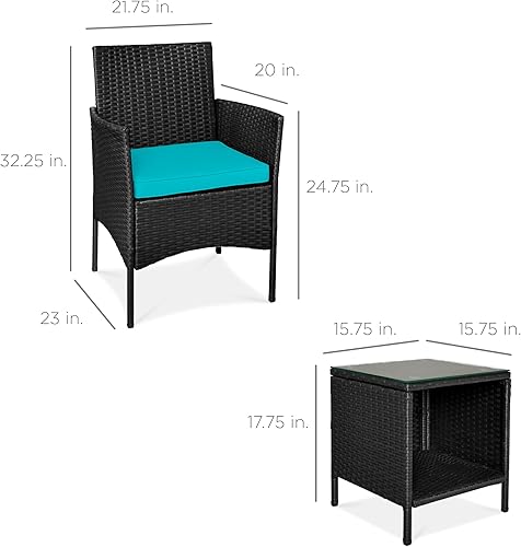 Miniatura 33 de Best Choice Products Juego de 3 piezas de mimbre para conversación al aire libre, muebles de patio que ahorran espacio para jardín con mesa