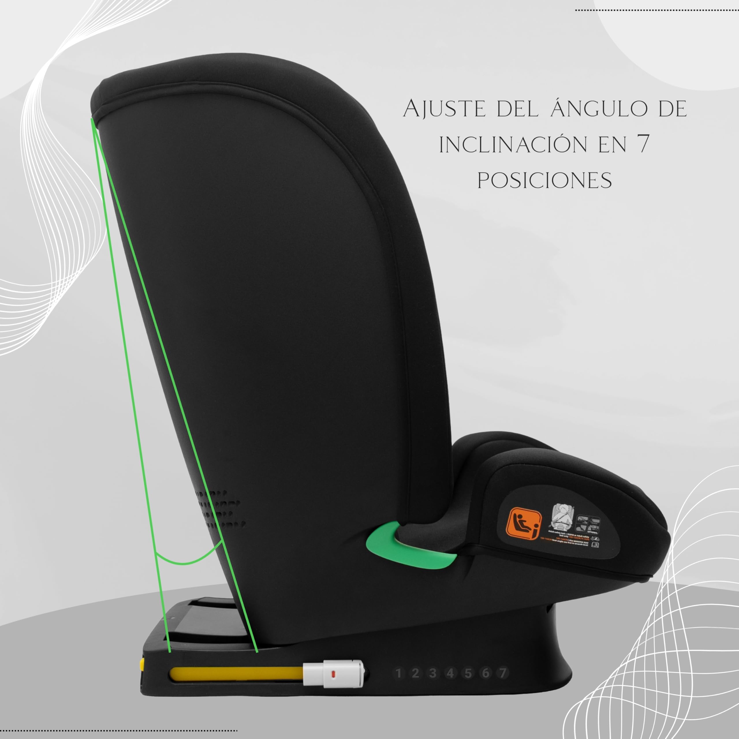 Silla Coche Grupo 2-3 Isofix 15-36 kg, 100-150 cm - Silla de Coche para niños 4 a 12 años, i-Size - 7 Posiciones de Reclinado, Reposacabezas 9 Posiciones, Funda Desmontable