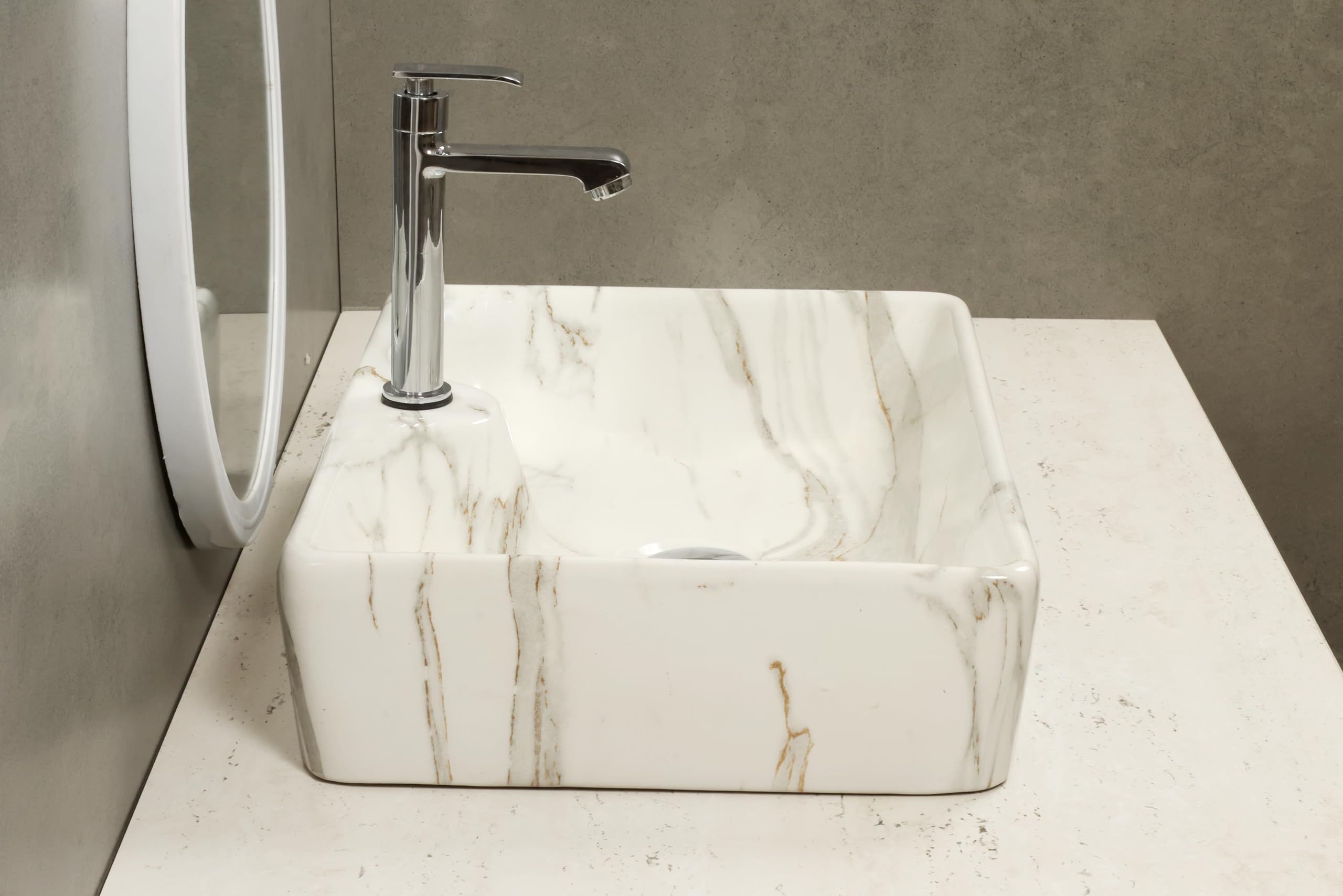 HISRE Ceramic Table Top Vessel Sink Wash Basin Oval Shape Over Counter Wash Basin For Bathrooms & Living Room 19 X 14 X 5 Inch (Style - 2) 1103, photo 3 of 4