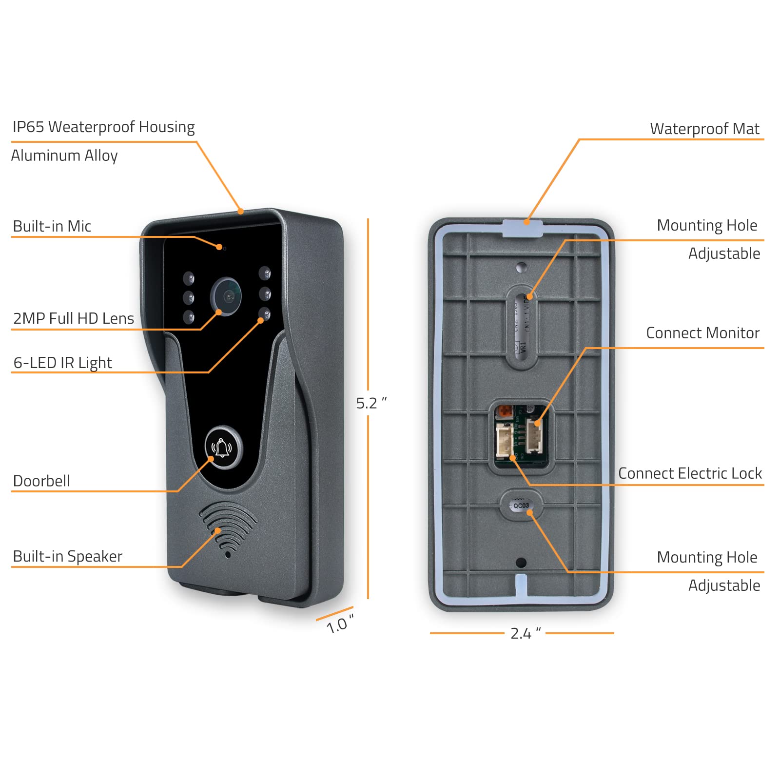 Sistema de intercomunicador de timbre de video IP inalámbrico, monitor WiFi de 7 pulgadas con cámara de puerta HD de metal (alimentación con cable), videoportero con grabación de tarjeta de 32G,