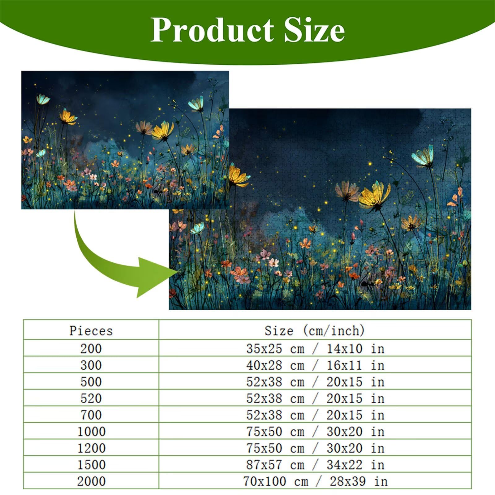 Puzzle 2000 sztuk - Kwiat i Nocny widok - Trwałe drewniane puzzle z literami na odwrocie - 75 x 105 cm - Kreatywne hobby bez kurzu - Artykuł kolekcjonerski i 14 lat w ponad P3#392