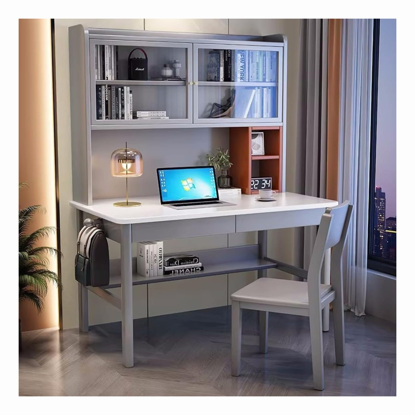 Wdsopk Grey Computer Desk Home Office Desk Home Computer Desk With Drawers ＆ Desktop Hutch,Writing Table With Bookshelf For Home Office Small Space（-31Inch）