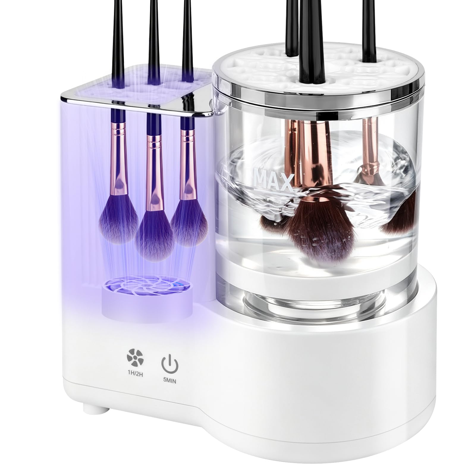 Make-up-Pinselreiniger und Trockner-Maschine, 3-in-1 elektrischer Pinselreiniger mit 360°-Dual-Rotation, Nass-Trocken-Trennung, Multi-Pinselhalter für alle Größen Make-up-Pinsel, 5 Minuten schnelle
