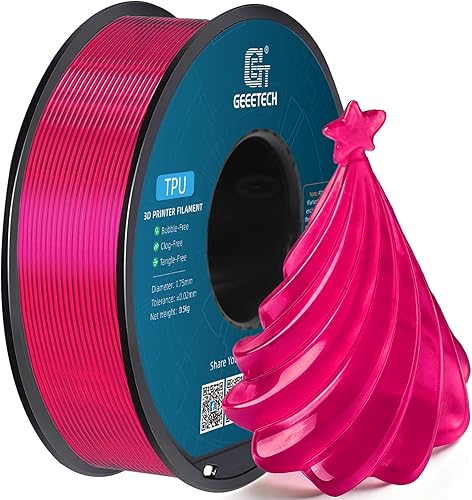 Geeetech Filamento TPU de 1.75mm, Shore 95A – Filamento flexible para impresora 3D con alta elasticidad, carrete de 1KG (2.2lbs), precisión