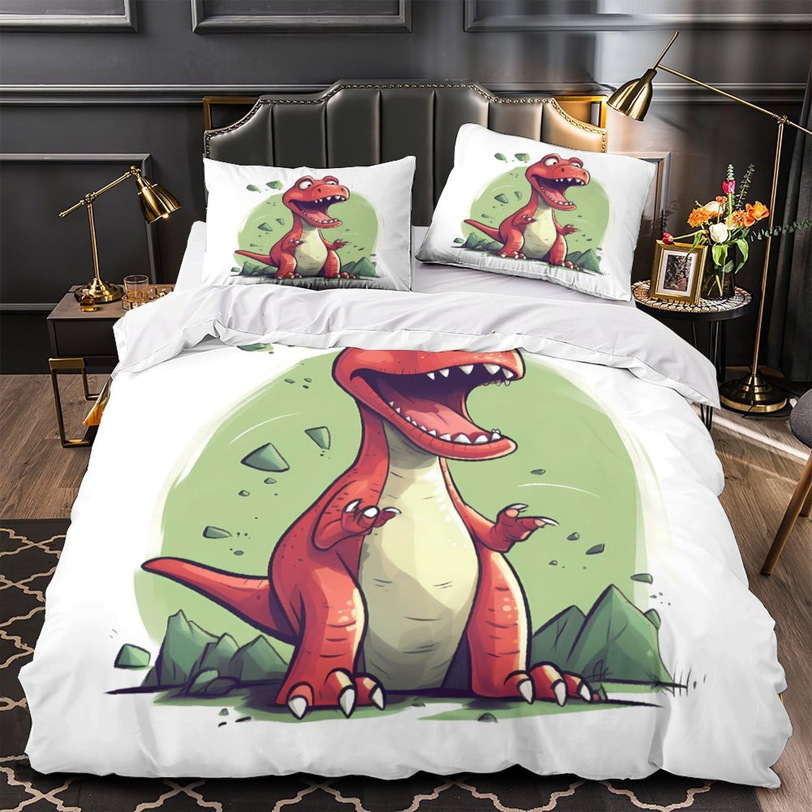 Housse de couette dinosaure hypoallergénique en microfibre 3D résistante pour lit enfant