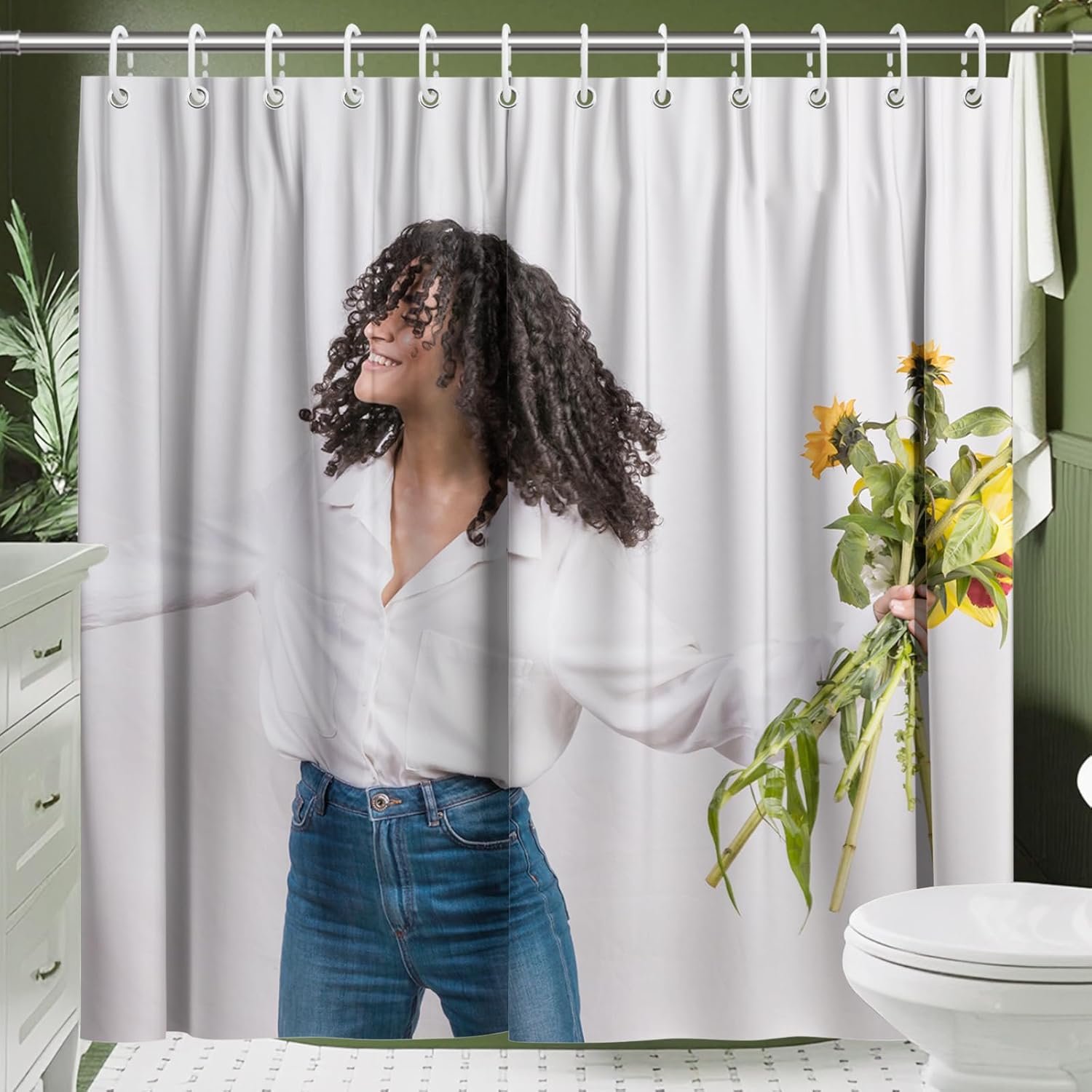 Custom Shower Curtain with Photo, Personalized Waterproof Bathroom Curtain with Text, Logo or Image,74x72,Includes 12 Hooks, Creative Gift for Home