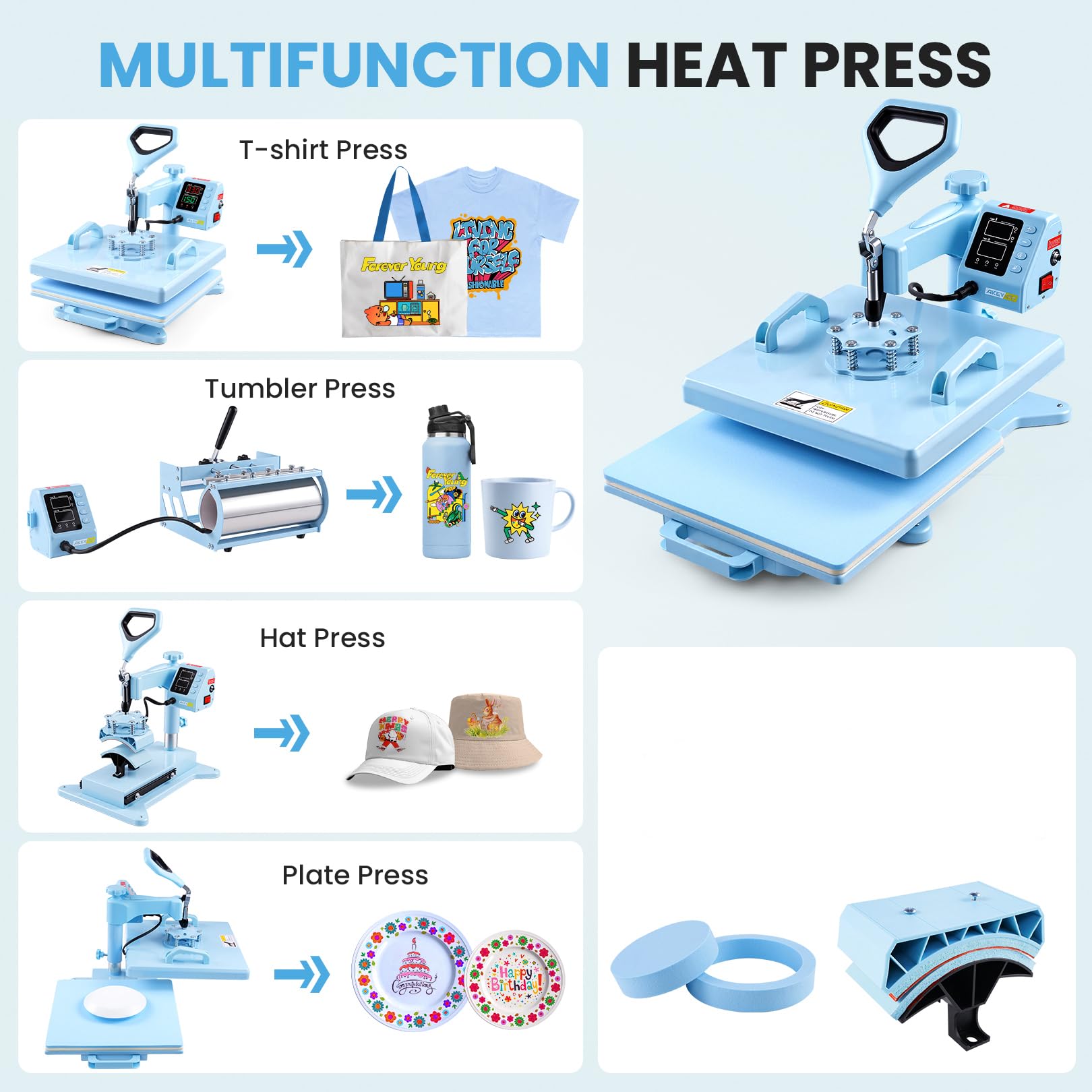 AKEYDIY Multifunktionale Transferpresse, 38x38 T-Shirts presse (5 in 1)