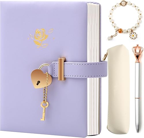 Diario con candado para niñas de 8 a 12 años, diario para escribir 296 páginas rayadas, diario con cerradura, juego de caja que incluye cuaderno de