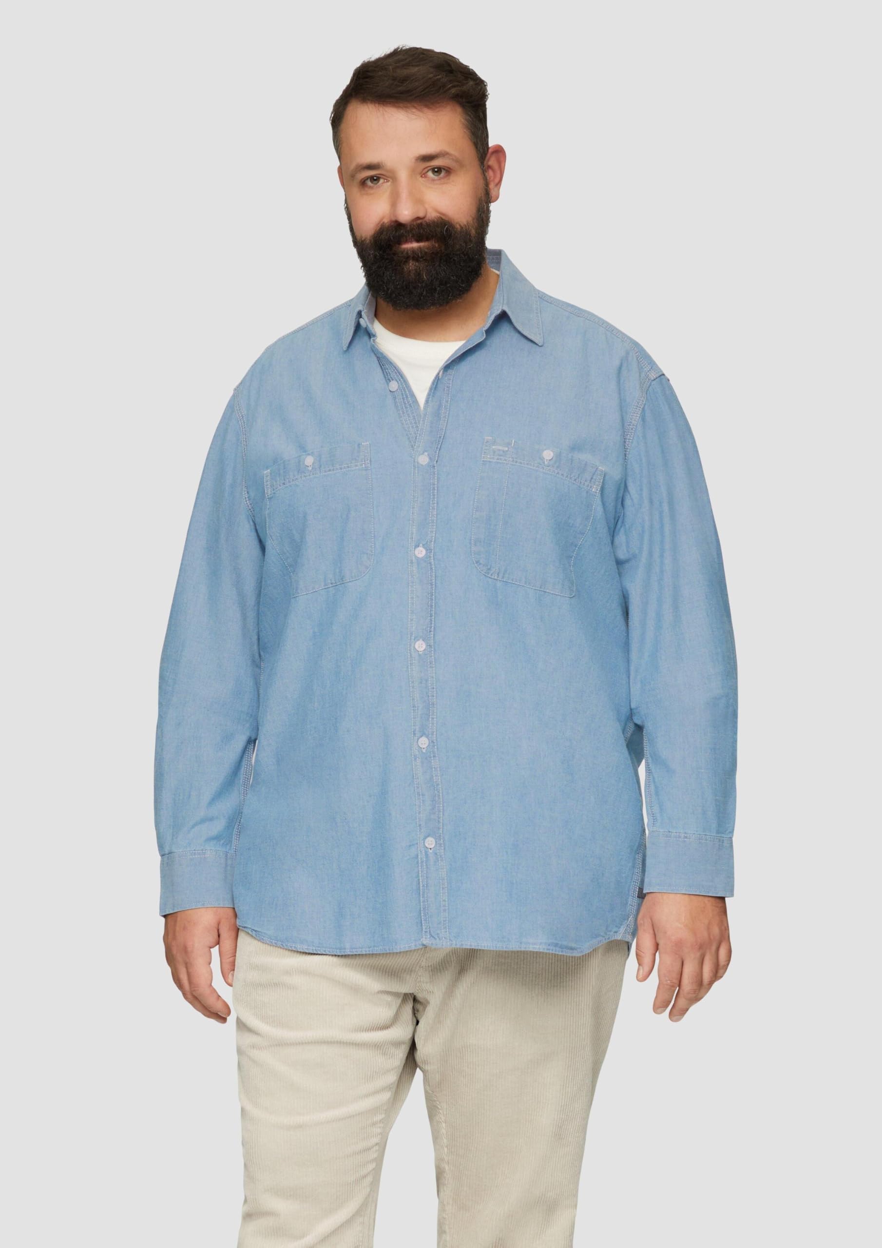 s.Oliver Herren Regular Fit: Baumwollhemd aus Chambray Hemd Langarm