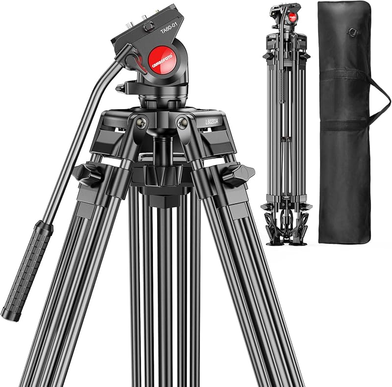 74"/190cm Video Tripod, Heavy Duty Tripod for Camera, Fluid Head | Professional Tripod with 2 Quick Release Plates(3/8" & 1/4"), Smooth Friction Damping for DSLR Camcorder Telescope, 20lb Load