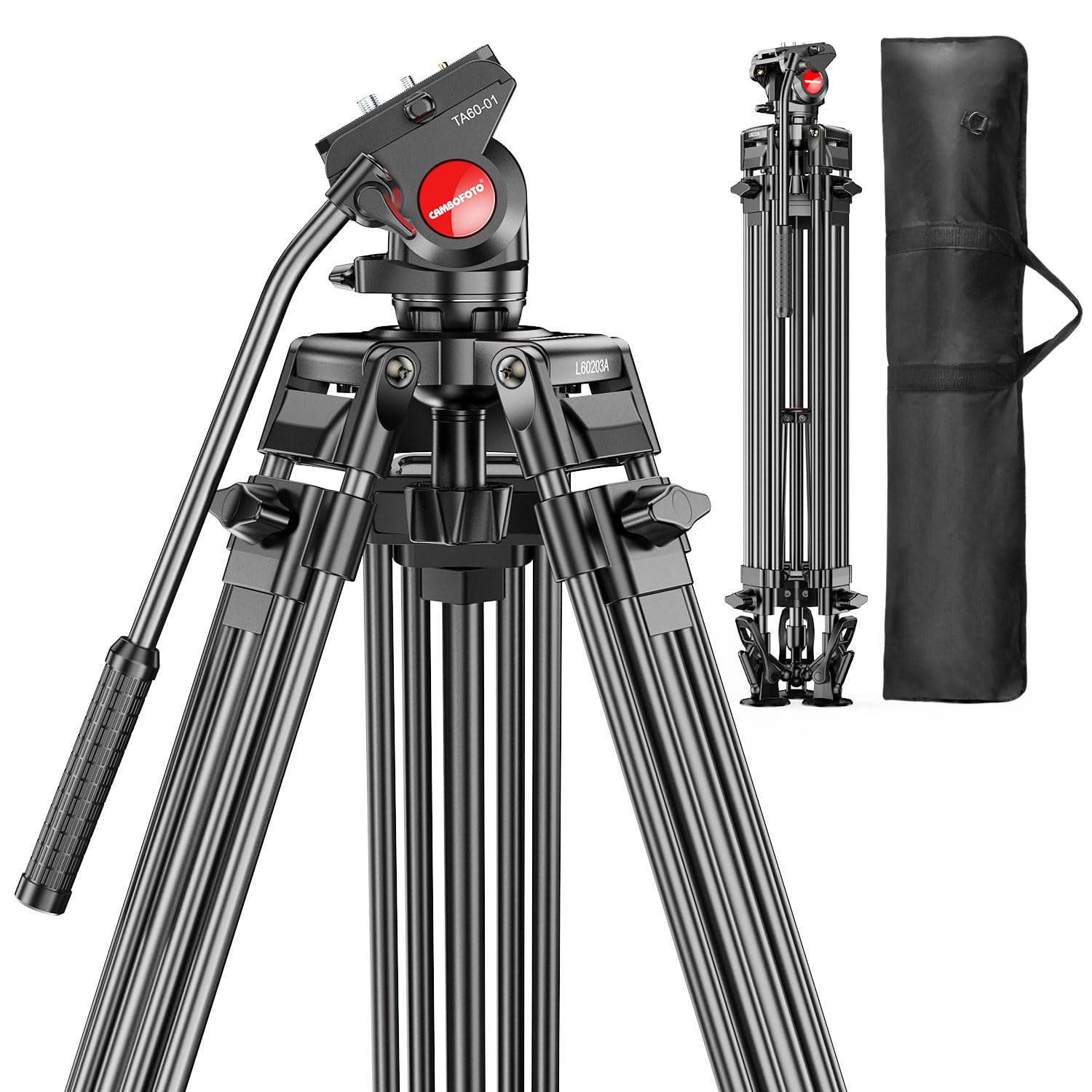 CAMBOFOTO 74 Video-Tripod-with-Fluild-Head Professional Aluminum Heavy Duty Film Tripod Stand for Canon Nikon DSLR SLR Camera Camcorder Telescope