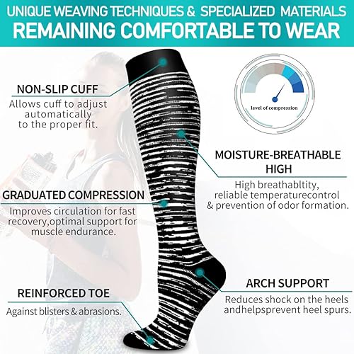 Vista 4 de COOLOVER - 6pares de calcetines de compresión con cobre para mujeres y hombres, soporte para correr, atletismo, enfermería, viajes