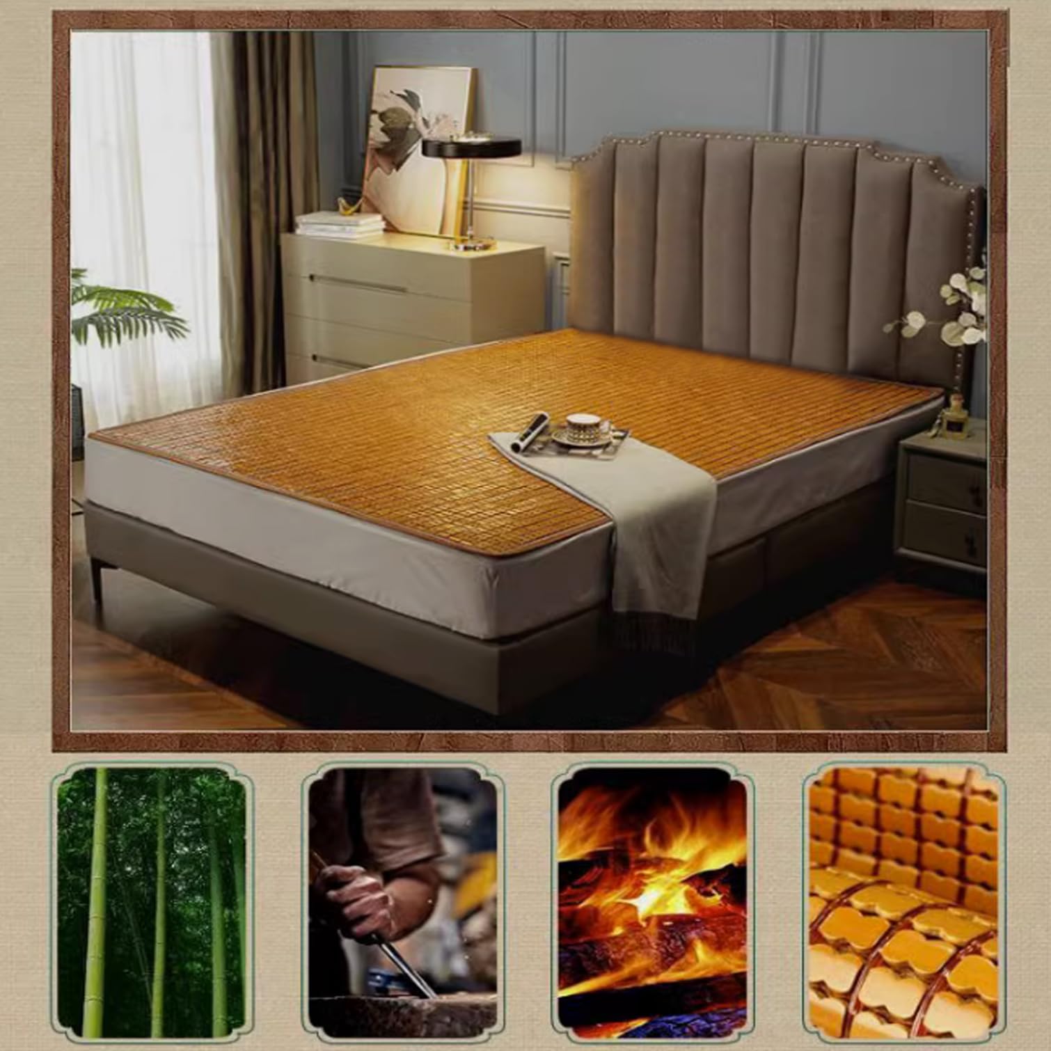 NIANXINN Tapis en Bambou,Tapis de Couchage D'été,Lit-Mat,Coussins de Couchage à Refroidissement Matelas en Bambou Mahjong,Tapis Antidérapant en Bambou Naturel,pour Canapé-lit (90x190cm)