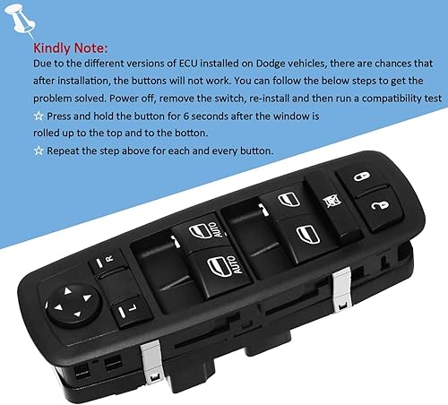 Miniatura 4 de Interruptor de ventana principal del lado del conductor delantero compatible con Dodge Ram 1500 2500 3500 2009-2012 Reemplazar # 4602863AD 4602863AB
