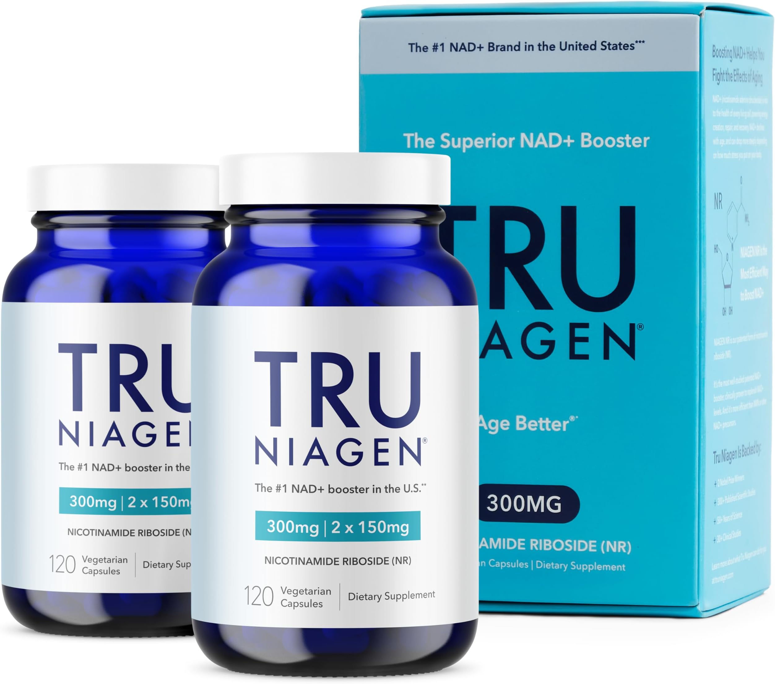 Patented NAD Supplement for Brain Function, Anti Aging & Cell Regeneration, Niagen, 60 300mg Servings | Supports Cellular Energy, Muscle | Nicotinamide Riboside (NR) Take 2 Daily | 2 Bottle