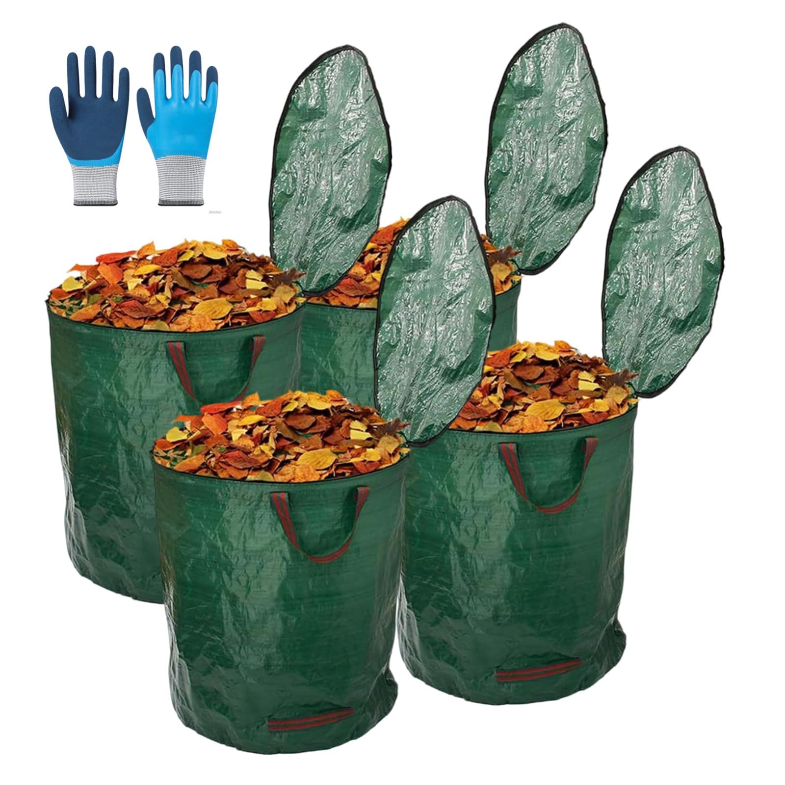 3X Sacs de Jardin Indéchirables,300L Sac Jardinage Déchets,Autoportant Big Bag avec Poignées,Étanche,Pliable et Réutilisable,Sac Végétaux Jardin(4pcs with Cover,67x84cm)