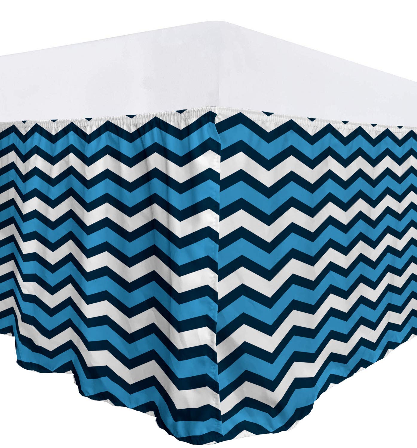 Lunarable Geometric Bedskirt Chevron Pattern in Nautical Colors Marine Ocean Zag Zig Stripes Bedroom Decor Wrap Around Elastic
