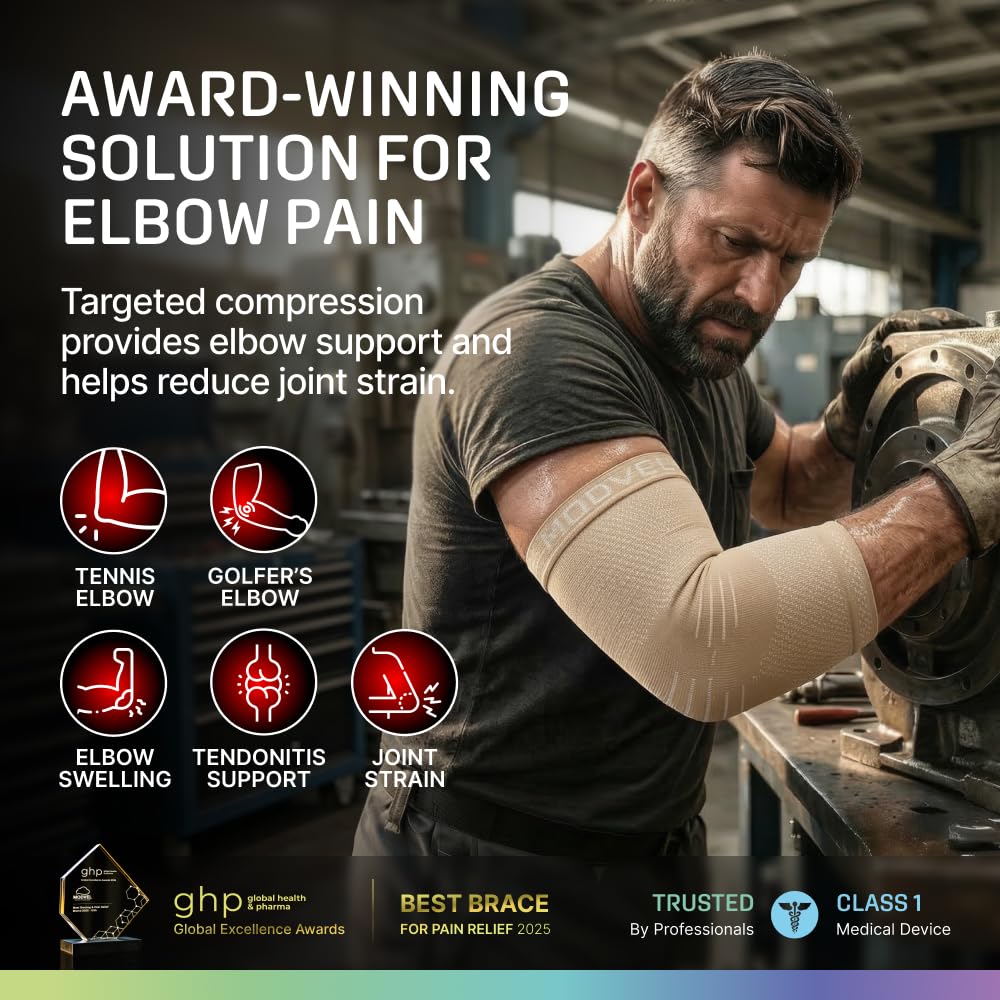 MODVEL Ellenbogenbandage – Kompressionsbandage für Gelenkschmerzlinderung, Erholung, Sehnenentzündung, Tennis- und Golferellenbogen, für Training und Gewichtheben, Einheitsgröße für Männer und Frauen