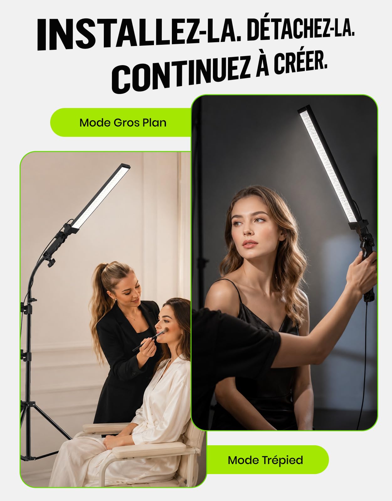 Kit d'éclairage LED pour Photographie - Sac et Tube Souple - Réglable à 180° - Trépied de lumière réglable en Hauteur de 2 m - pour beauté, Sourcils, Maquillage, Portraits et Produits