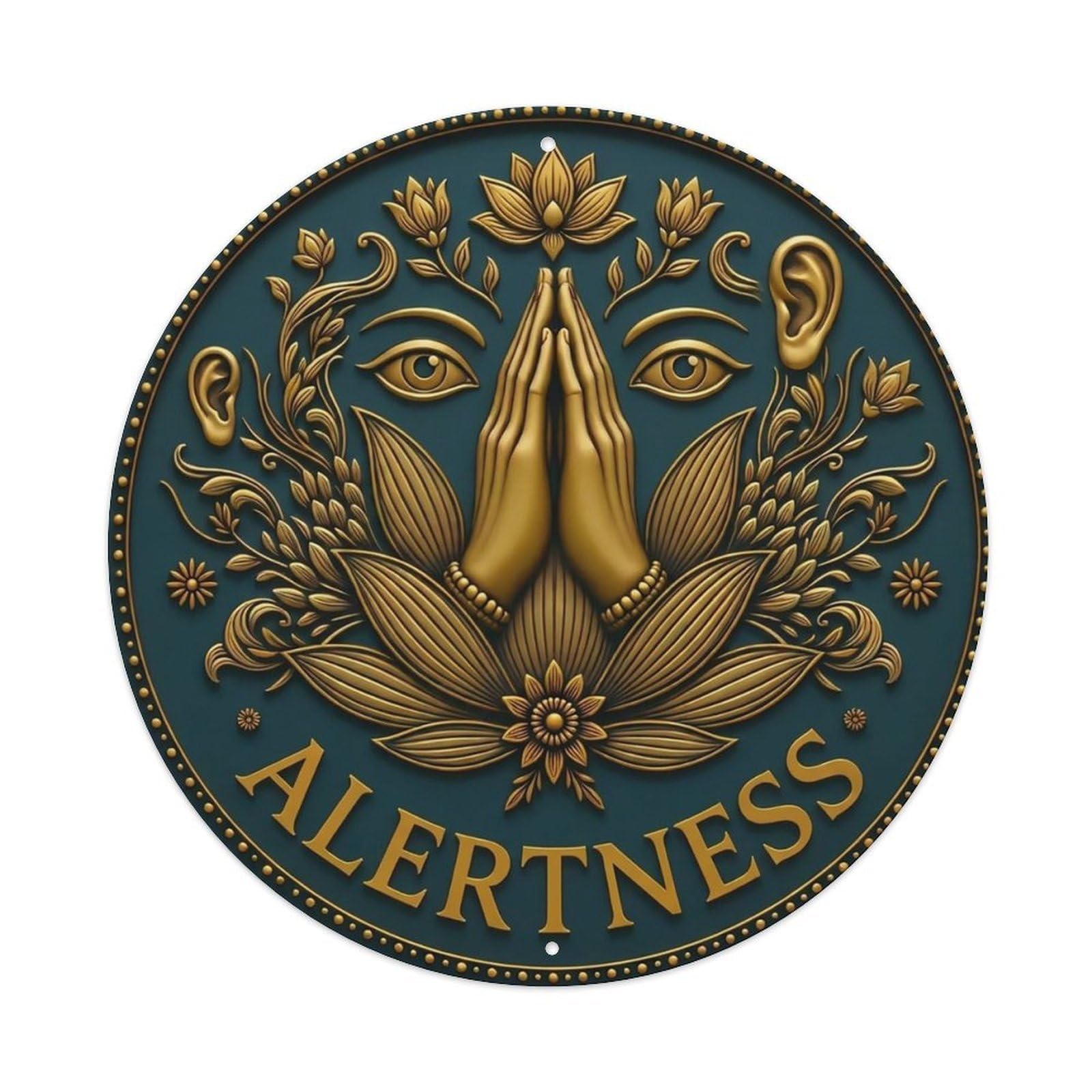 Vintage Namaste Praying Hands Alertness Flower Zen Yoga Metal Tin Sign