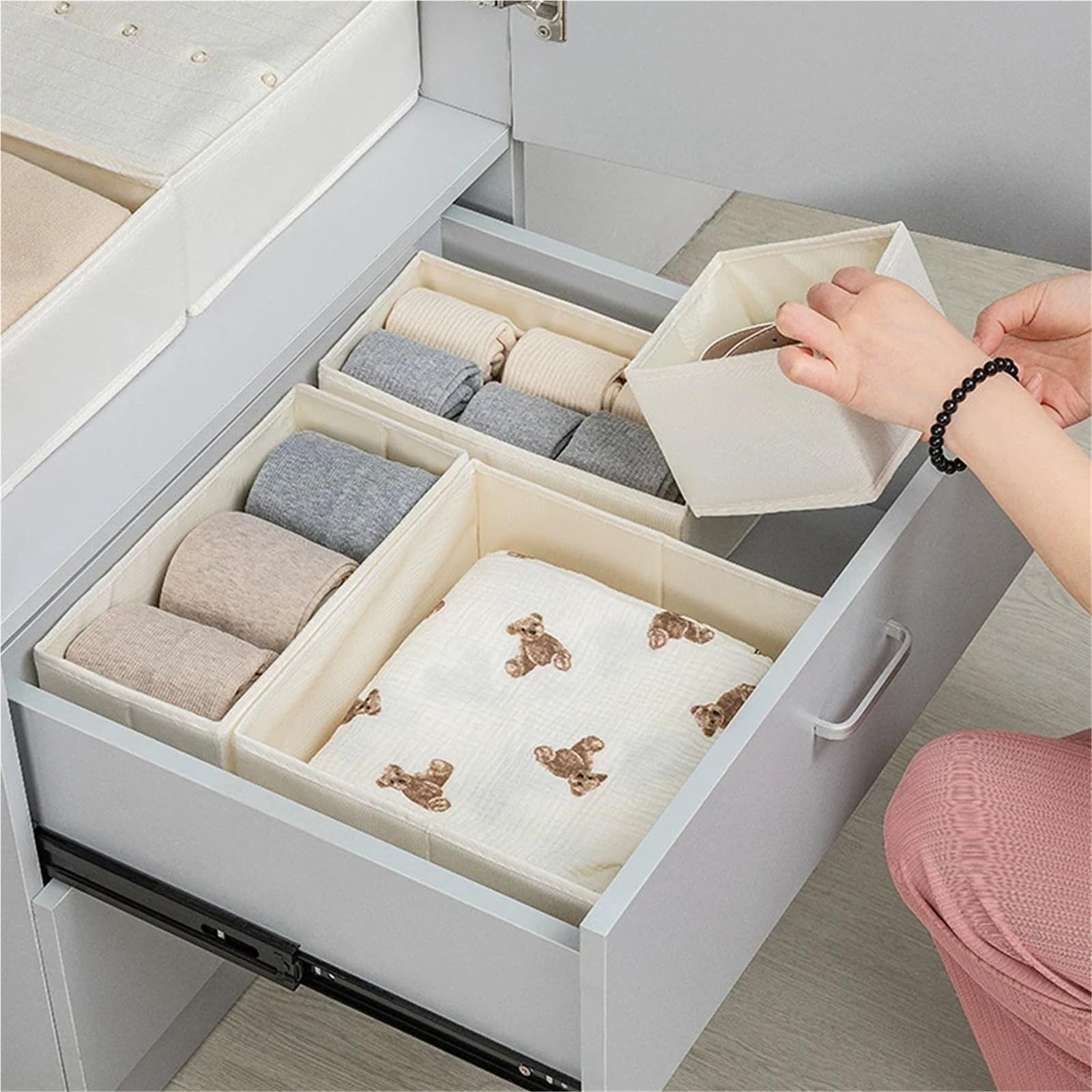 Aufbewahrungsbox im Schubladenstil, for Zuhause, faltbar, Baumwoll-Leinen-Etui, 3-teiliges Set, Kleiderschrank, Unterwäsche, BH, Socken, Finishing(3PCS)