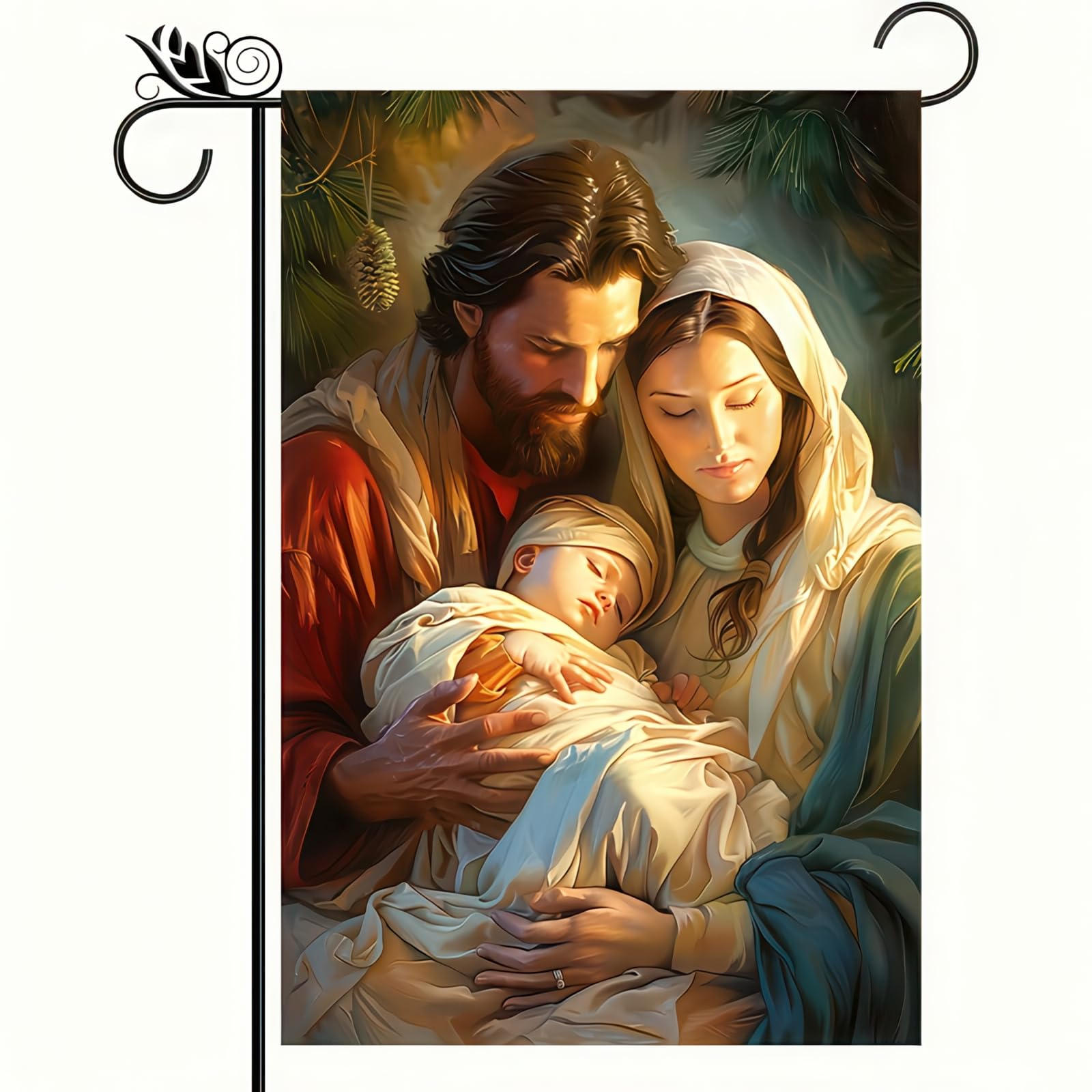 Jesus Nativity Scene Garden FlagGod Bless Lawn Garden Decoration Nativity Holy Night Welcome Lawn Christmas Winter House Decoration Double Sided Flag 12 x 18 Inch