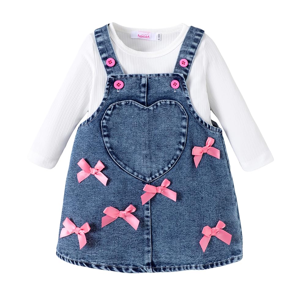 hopscotch Girls Bow Denim Dress with T-Shirt in Blue Color-picture-54