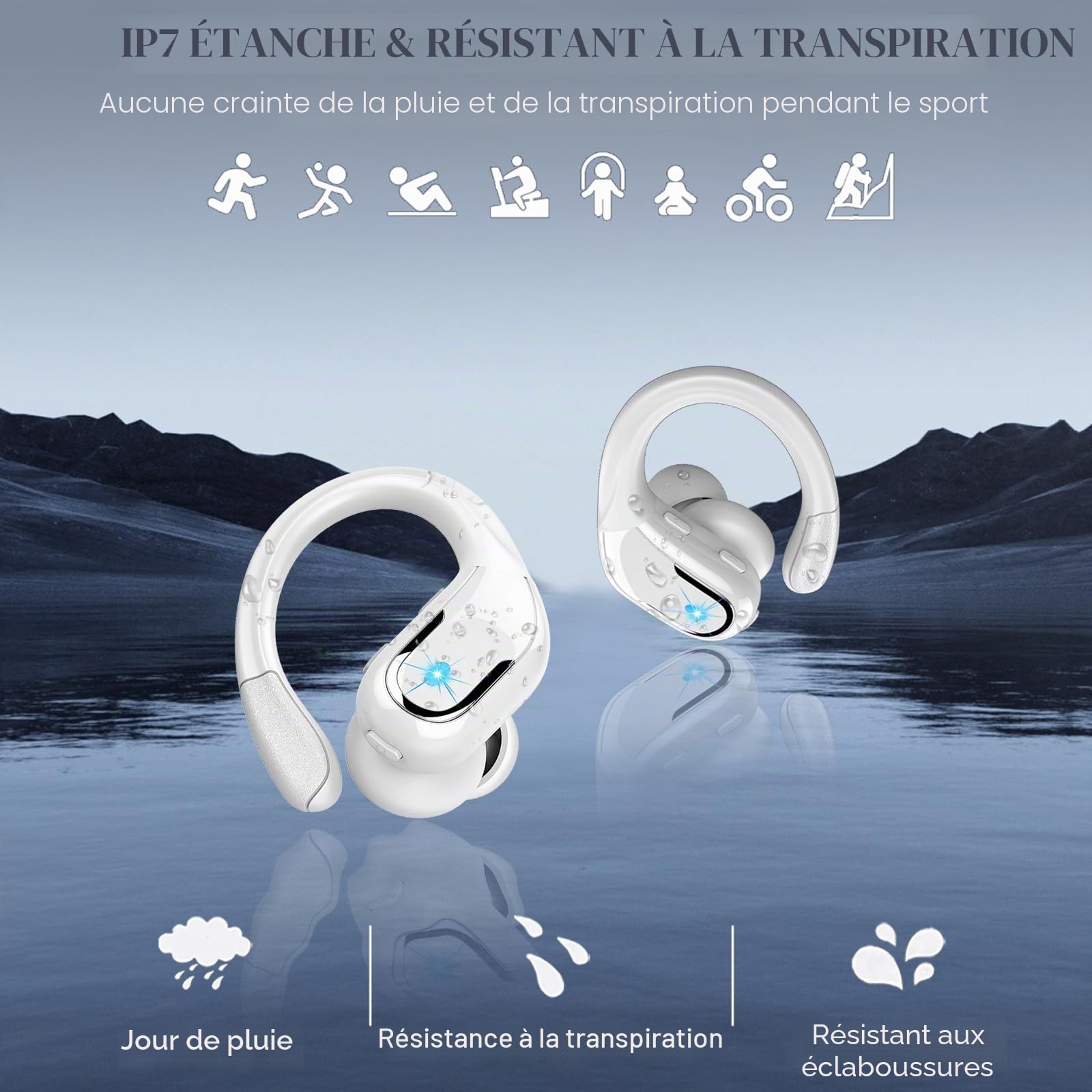 angenommen, Casque Bluetooth Sport-Music XS, 2021 Ecouteurs Bluetooth 5.3 HiFi Stéréo, ENC+ pour Appels en Voiture, Étanche IPX7