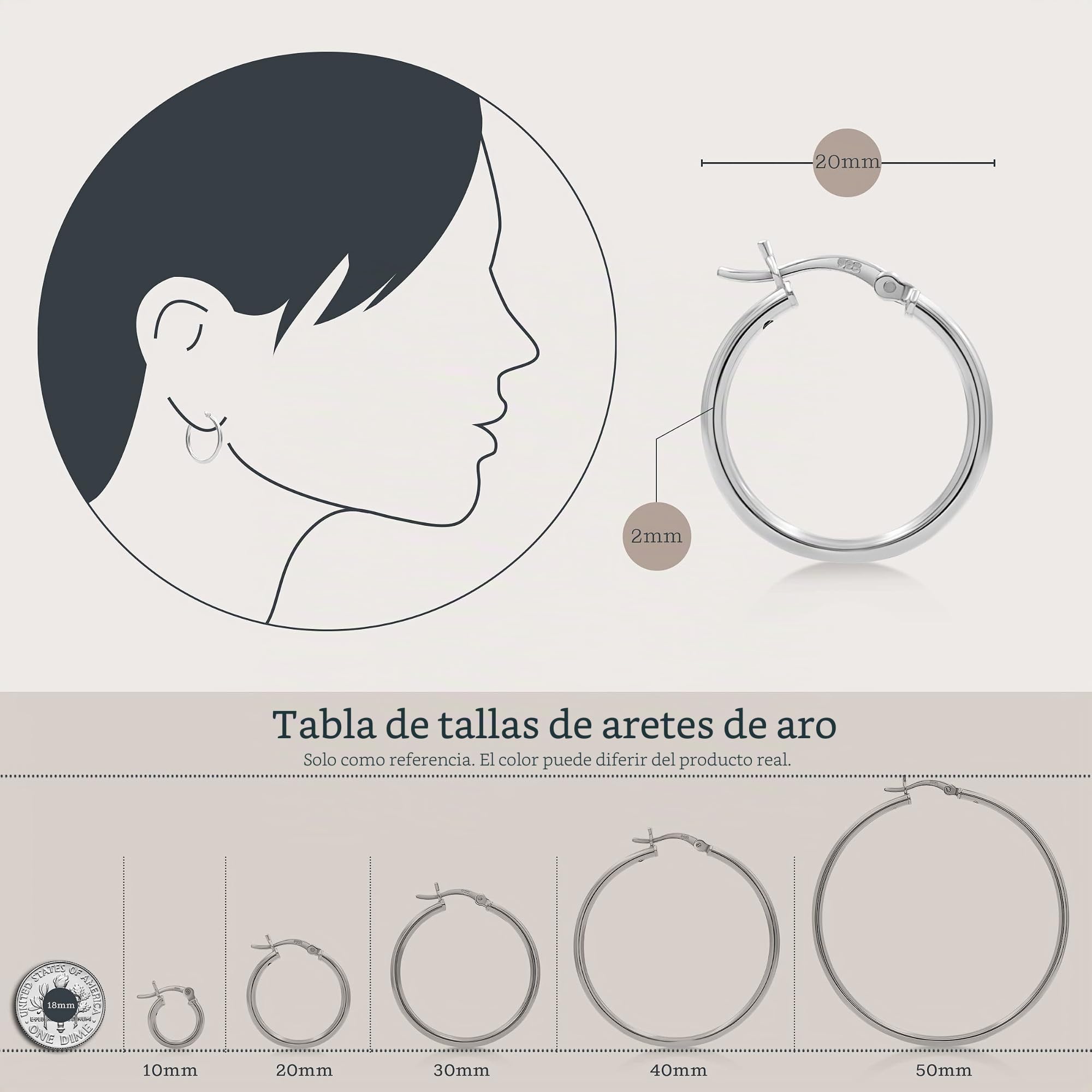 KEZEF 925 Pendientes de aro de plata para las mujeres - pequeños y grandes pendientes de aro de plata de ley para los hombres - hipoalergénico pendientes de plata disponible en 10mm-50mm