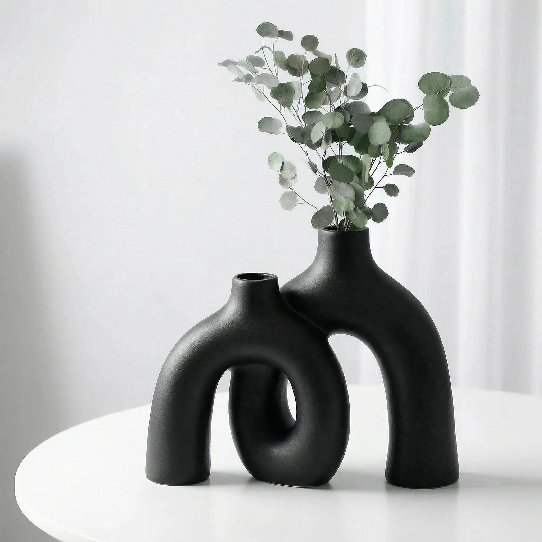 Anquephd Ceramic Vase, Nordic Modern Boho in Style Decorative Ceramic Aesthetic Flower Vase for Home Decor (Black)