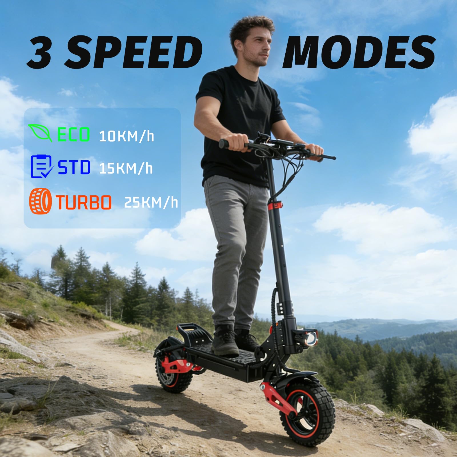Patinete Eléctrico Adulto Plegable 11” Off-Road, Autonomía 50-55KM, Velocidad Máx 25 km/h, Batería 48V 18Ah, Doble Suspensión, Doble Freno de Disco, Scooter Eléctrico Potente Todo Terreno
