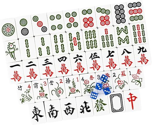 Miniatura 2 de AzulHome Juego de mahjong chino, 144 azulejos de melamina numerados grandes de 1.57 pulgadas con 4 dados, 80 fichas de póquer y una bolsa de