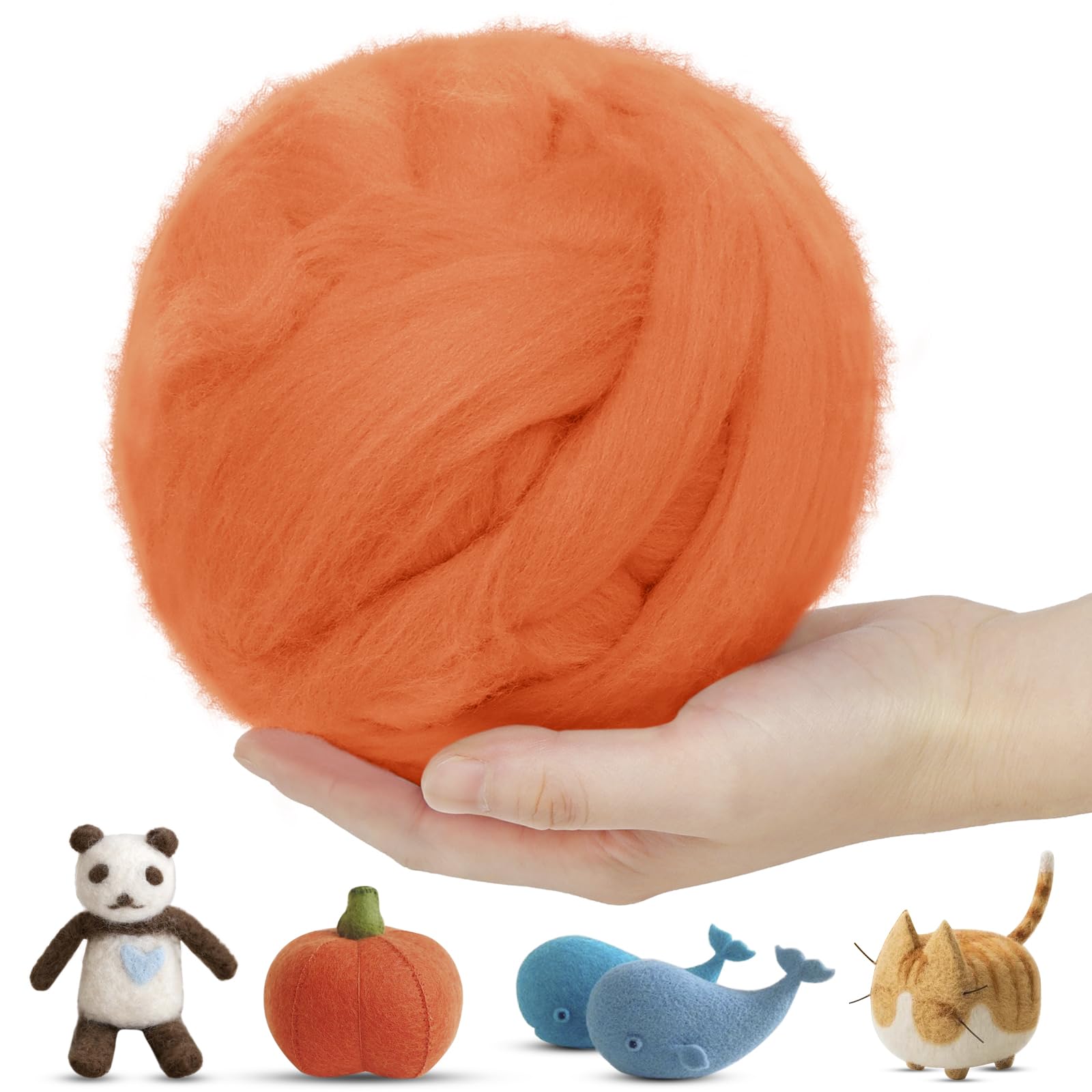 LEREATI Wool Roving for Needle Felting, 500g Felting Wool Yarn Needle Felt Wool Chunky Yarn, Core Wool for Needle Felting, Hand Spinning, Wet Felting, DIY Handcrafts (Orange Red)