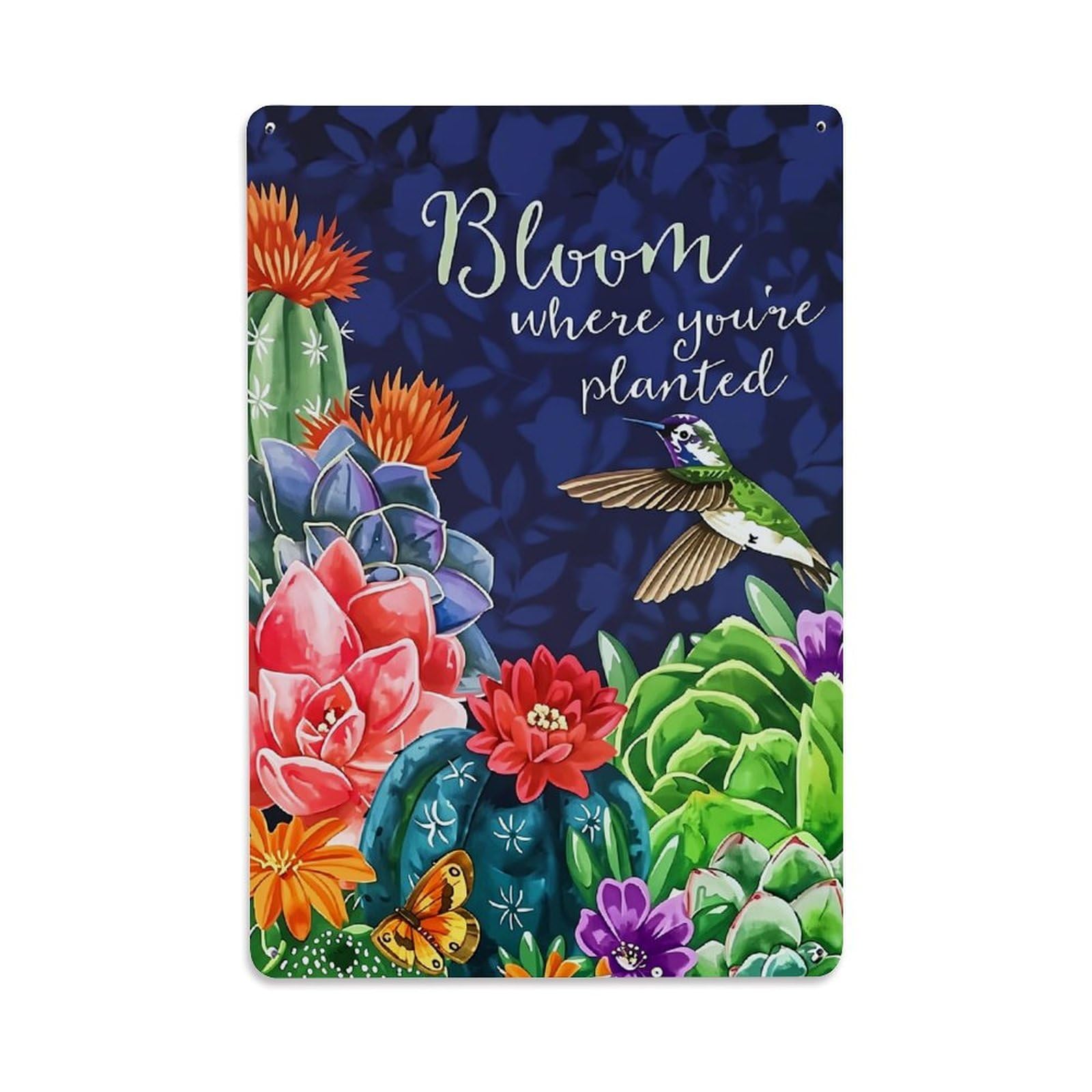 Jdfenggu Vintage Floral Cactus Hummingbird Butterfly Pattern Retro Metal Tin Sign, Decor Art Poster For Bar, Home, Man Cave, Kitchen, Laundry Room Gift 8X12inch