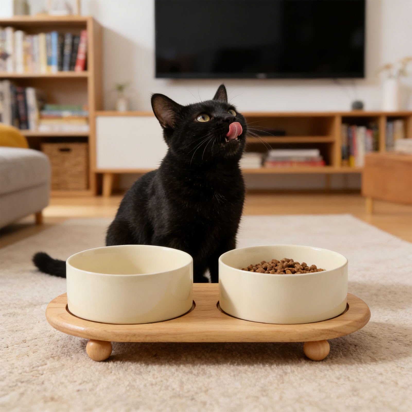Ciotola per Cibo per Gatti Rialzata per Cani e Gatti, Ciotole Doppie |Mangiatoia per in Ceramica Dal Design Ergonomico e Rialzato, Stabile e Antiribaltamento, Lavabile in Lavastoviglie nel