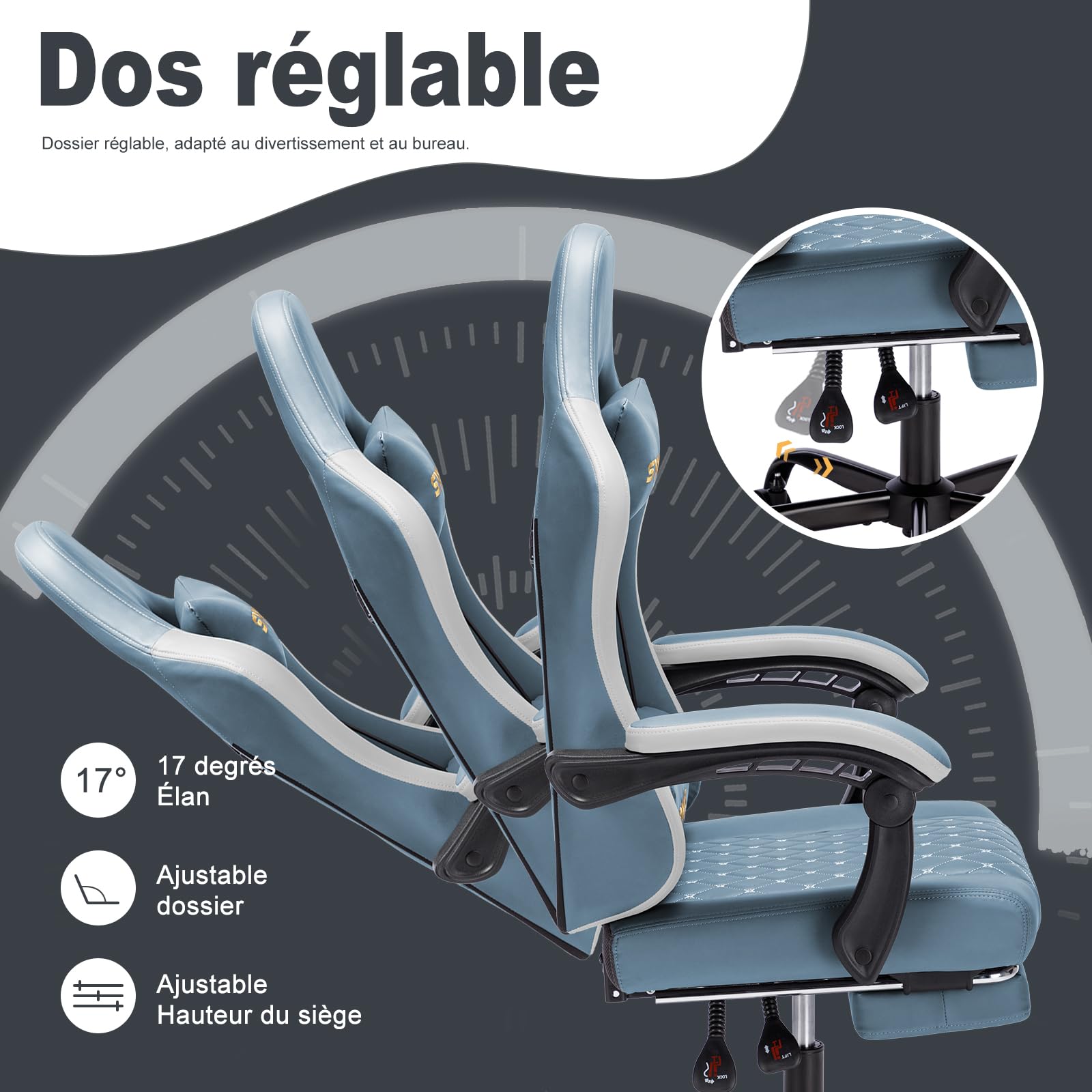 Symino Silla Gaming Ergonómica con Asiento de Espuma Alta Densidad – 150 kg, Reclinable con Soporte Lumbar, Reposabrazos Ergonómicos, Giratoria 360° para Oficina y Escritorio