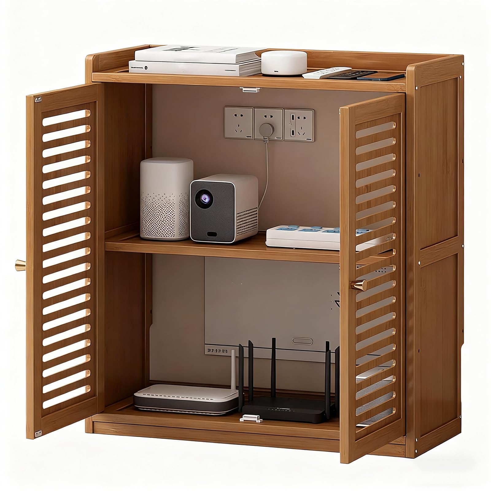 Porta Modem,Armadio Router,nascondi Router,Porta Router da Parete,Scatola Router,Porta Modem da Terra,Adatto per La Casa E L'Ufficio(Color:Marrone)