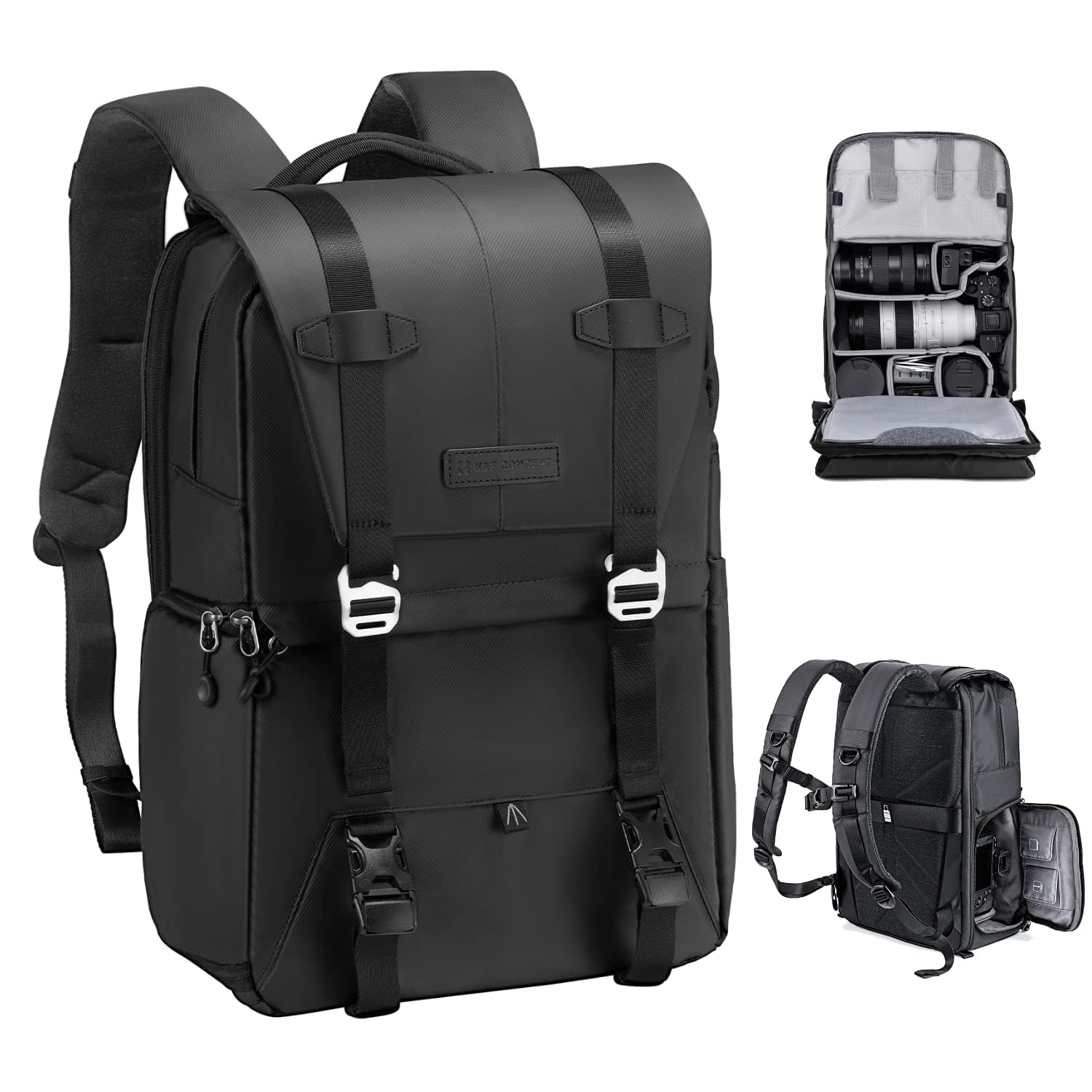 K&F CONCEPT Mochila para cámara, bolsas de cámara para fotógrafos, funda de cámara de gran capacidad con cubierta impermeable, compartimento para laptop de 15 a 15.6 pulgadas compatible con dron Canon