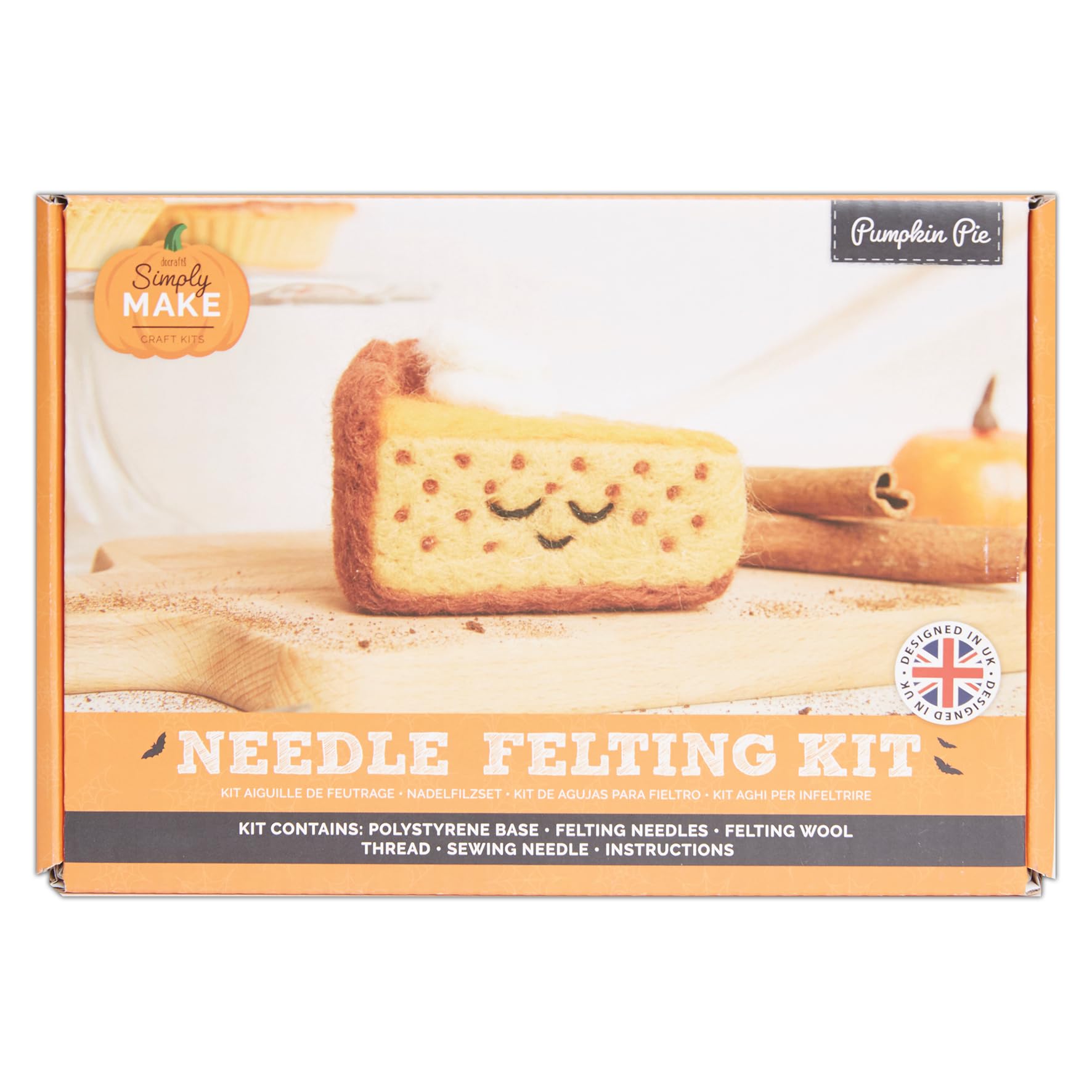 Simply Make Needle Felting Kit Halloween Pumpkin Pie, Including Wool, Needles, Tools, for Beginners, Needle Felting Craft Kits, Starter Hobby Craft, Decoration, Gift, Hobbies for Crafty Enthusiasts