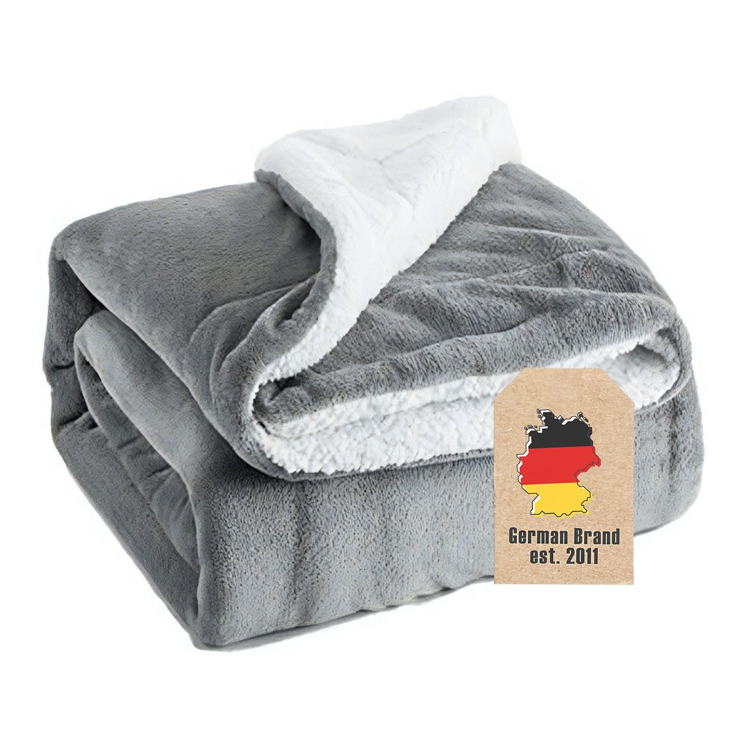 Couverture Sherpa polaire chaude 200x150cm plaid hiver microfibre jeté canapé gris
