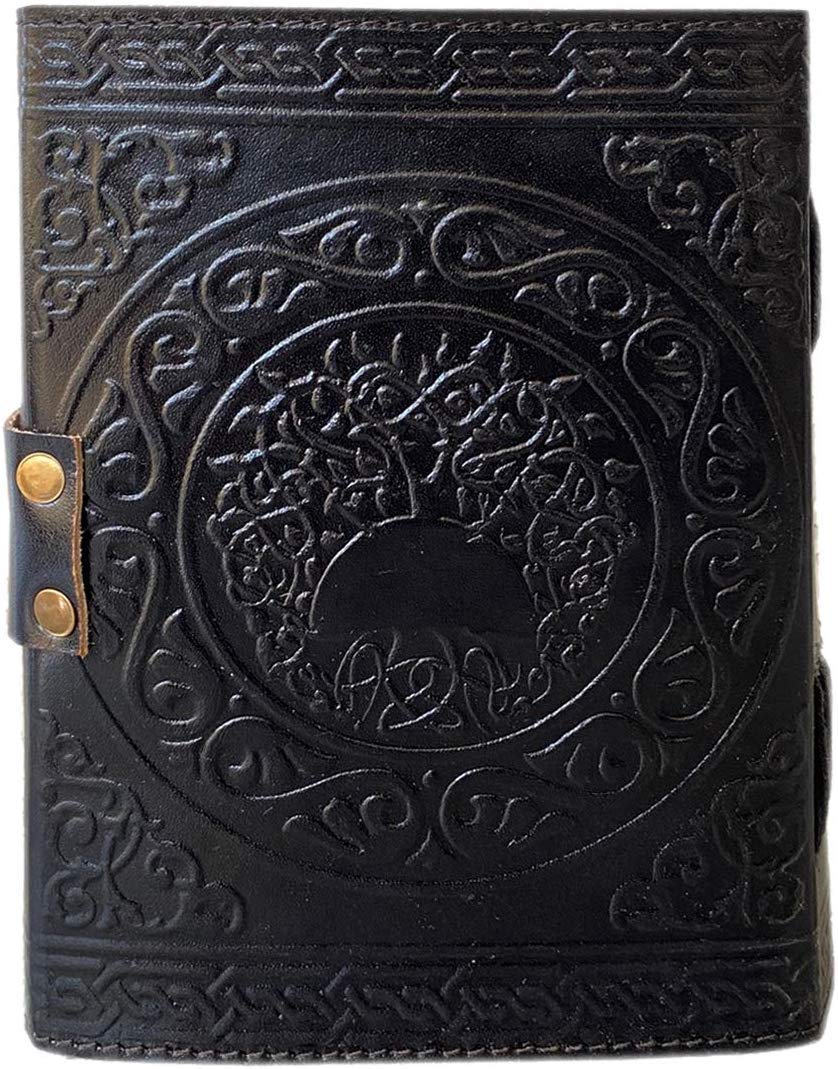 Wiccan leather journal black pentagram embossed blank spell book of