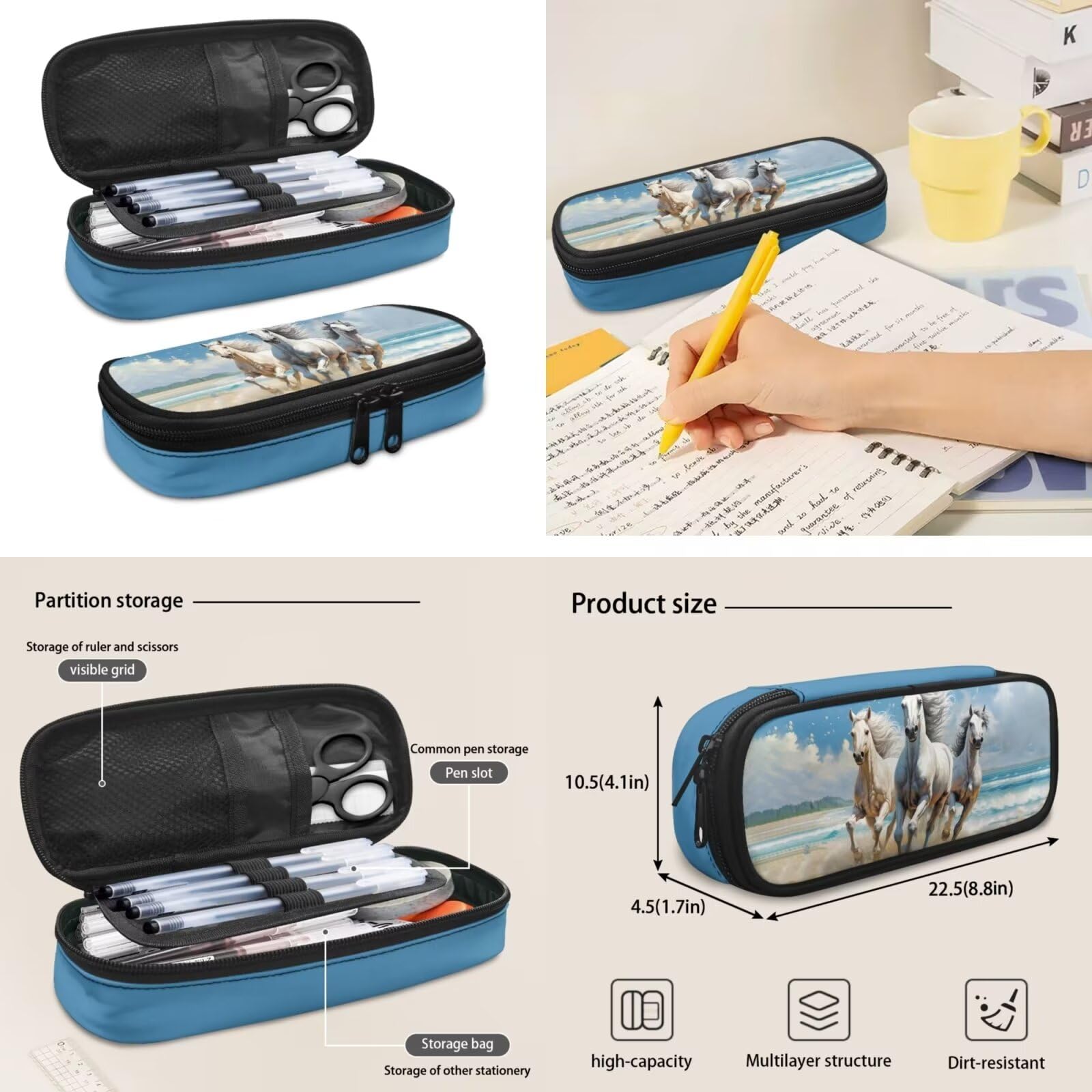 Juego de mochila escolar 4 en 1 para niños y niñas con bolsa de almuerzo, estuche para lápices, funda para botella de agua, Caballo 2, Mochilas daypack