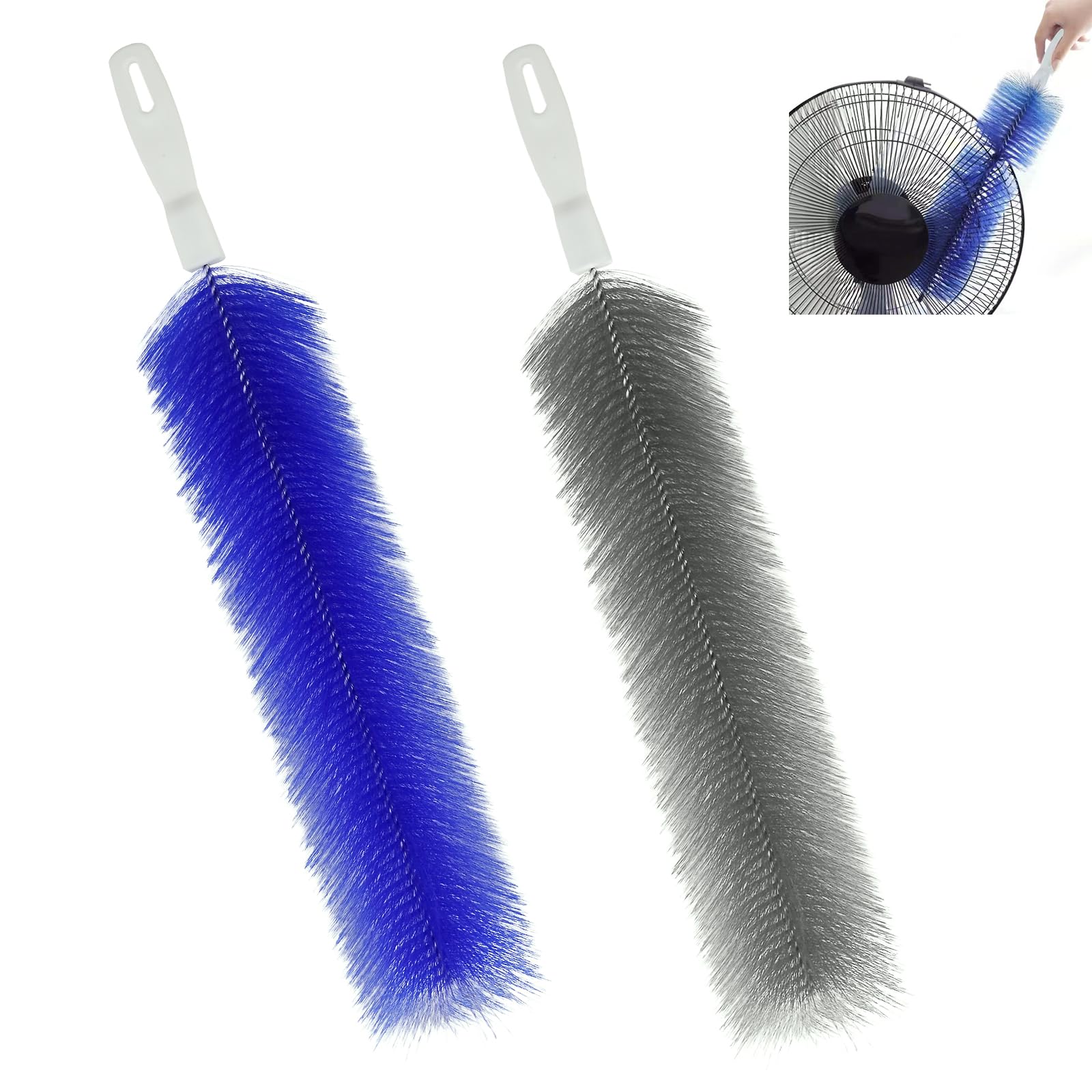 2 Pcs Cobweb Duster, Bendable Fan Cleaner Brushes Set Reusable, Plastic Microfiber Duster for Air Conditioning Shutters,Ceiling Fan, Blades, Curtains,Air Vents(Blue?Gray)