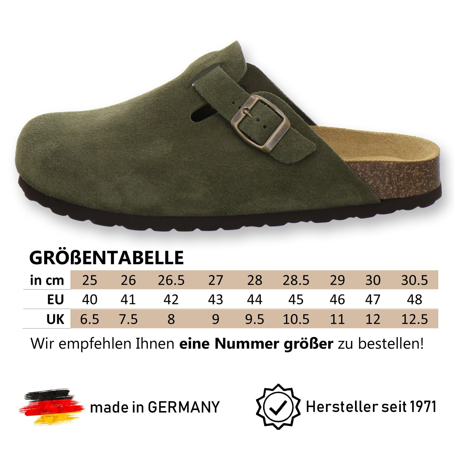 AFS-Schuhe, 3900 - Comode pantofole da uomo, in pelle, prodotte in Germania