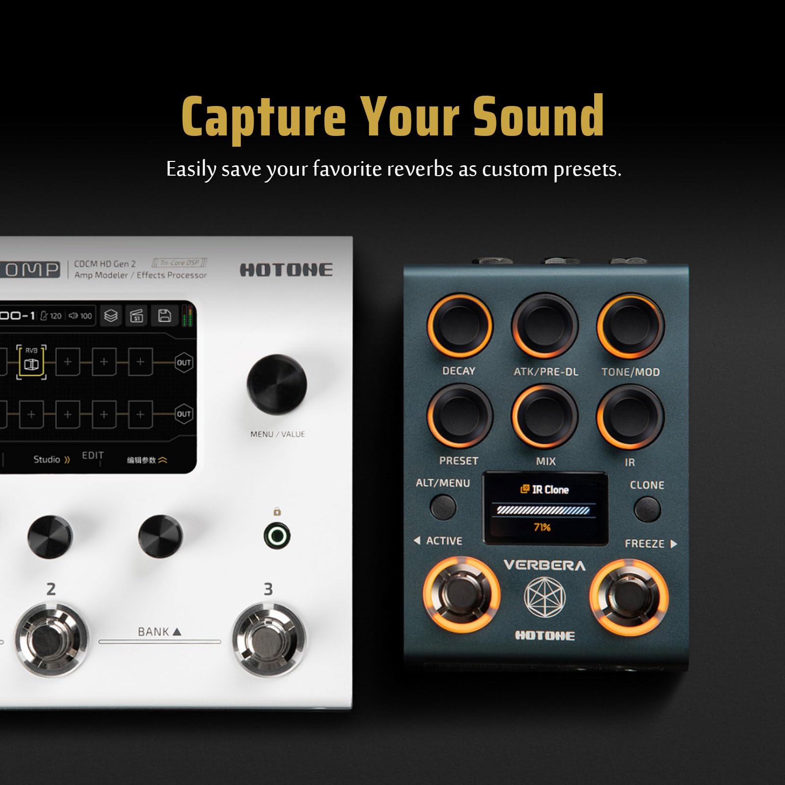 HOTONE Pedale Reverb a Convoluzione Hardware con Caricamento IR Istantaneo, Doppio Motore, Clonazione IR & 120 Impulse Response Integrate Verbera NC-200