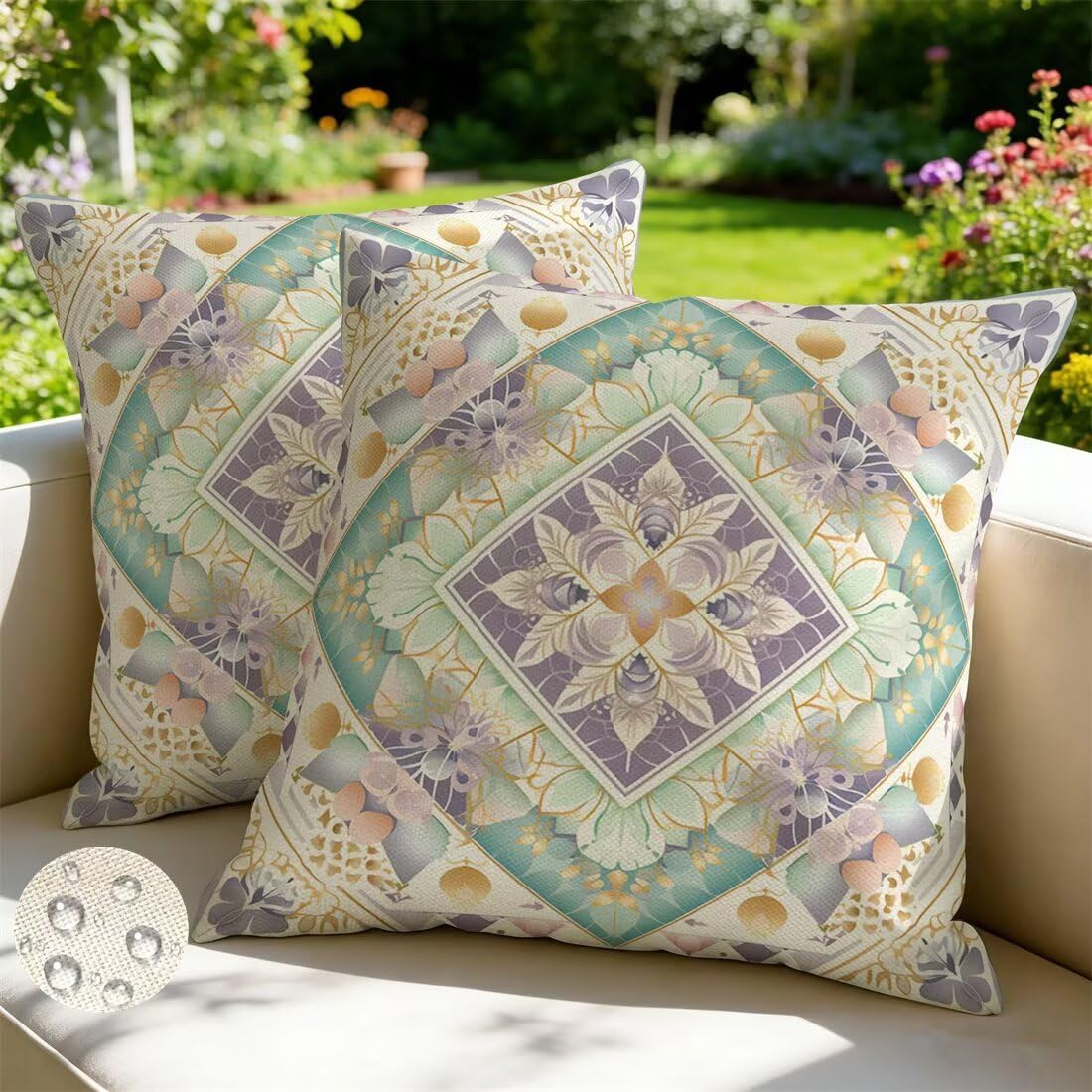 Wangllpgy Bohemian Outdoor Cushions 35Cm X 35Cm Set Of 2 Waterproof Cushion Covers Geometric Garden Cushions Summer Decorative Pillows Throw Pillow Covers Double-Sided For Outdoor Patio Garden Sofa -Gy461