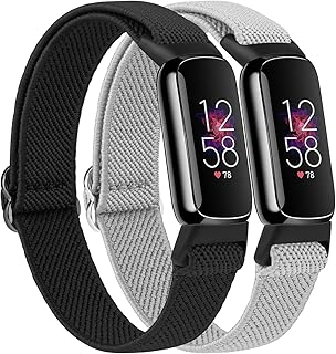 2-Pack Elastic Bands for Fitbit Luxe Bands Women Men, Adjustable Soft Stretch Nylon Sport Replacement Wristband for Fitbit Luxe/Luxe Special Edition Fitness Tracker