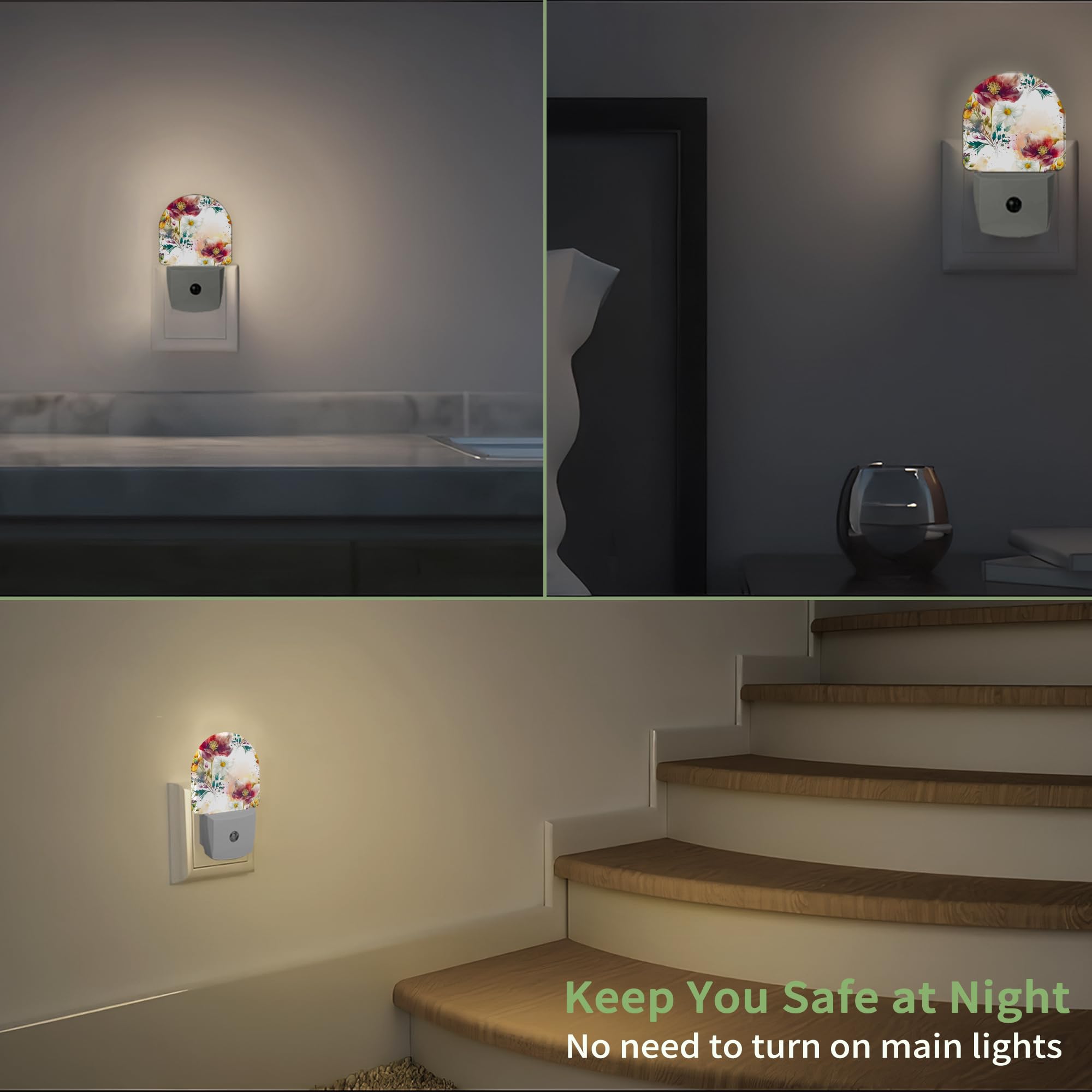 ZTHLL Vintage Flower Burgundy Night Light Night Light Plug into Wall with Dusk to Dawn Sensor LED Lamp — view 7