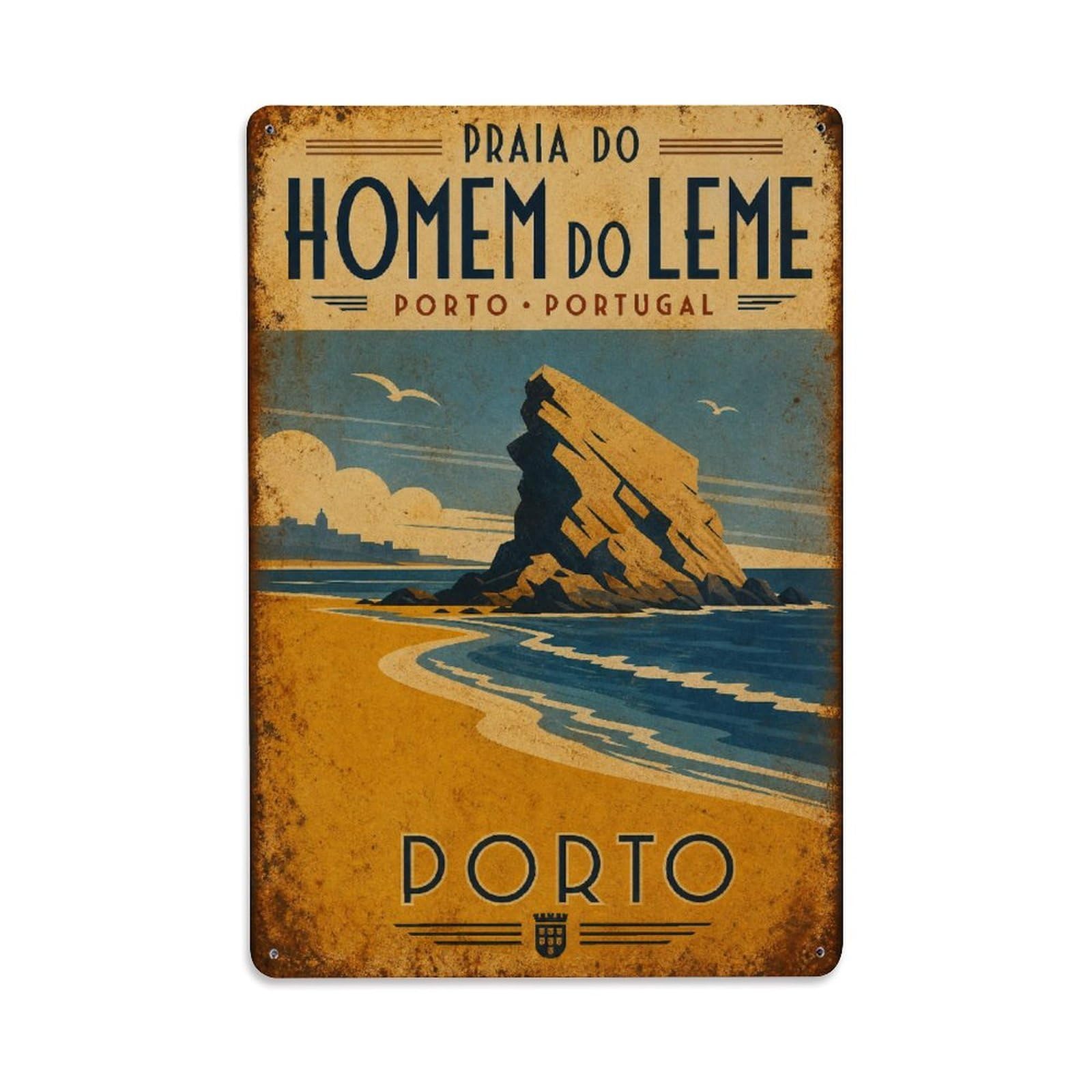 Huiyhb 8X12inch(20X30cm) Vintage Travel Praia Homem Leme Beach Coastal Portugal Metal Tin Sign